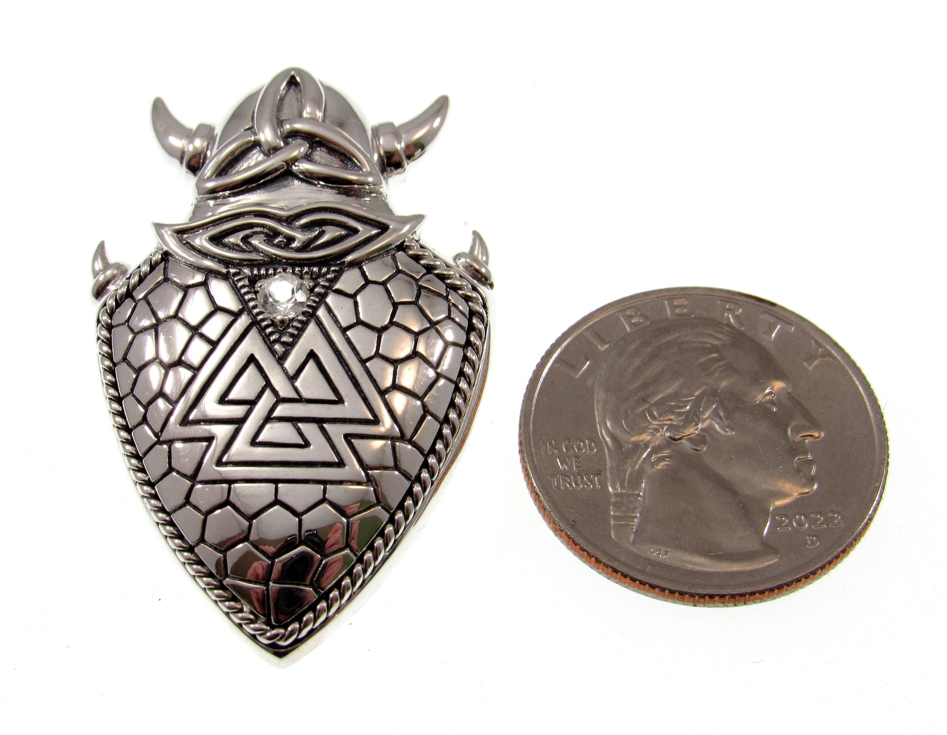 Solid 925 Sterling Silver Viking War Shield Slide Pendant, Valknut Symbol, Handcrafted Knot of Slain Warriors