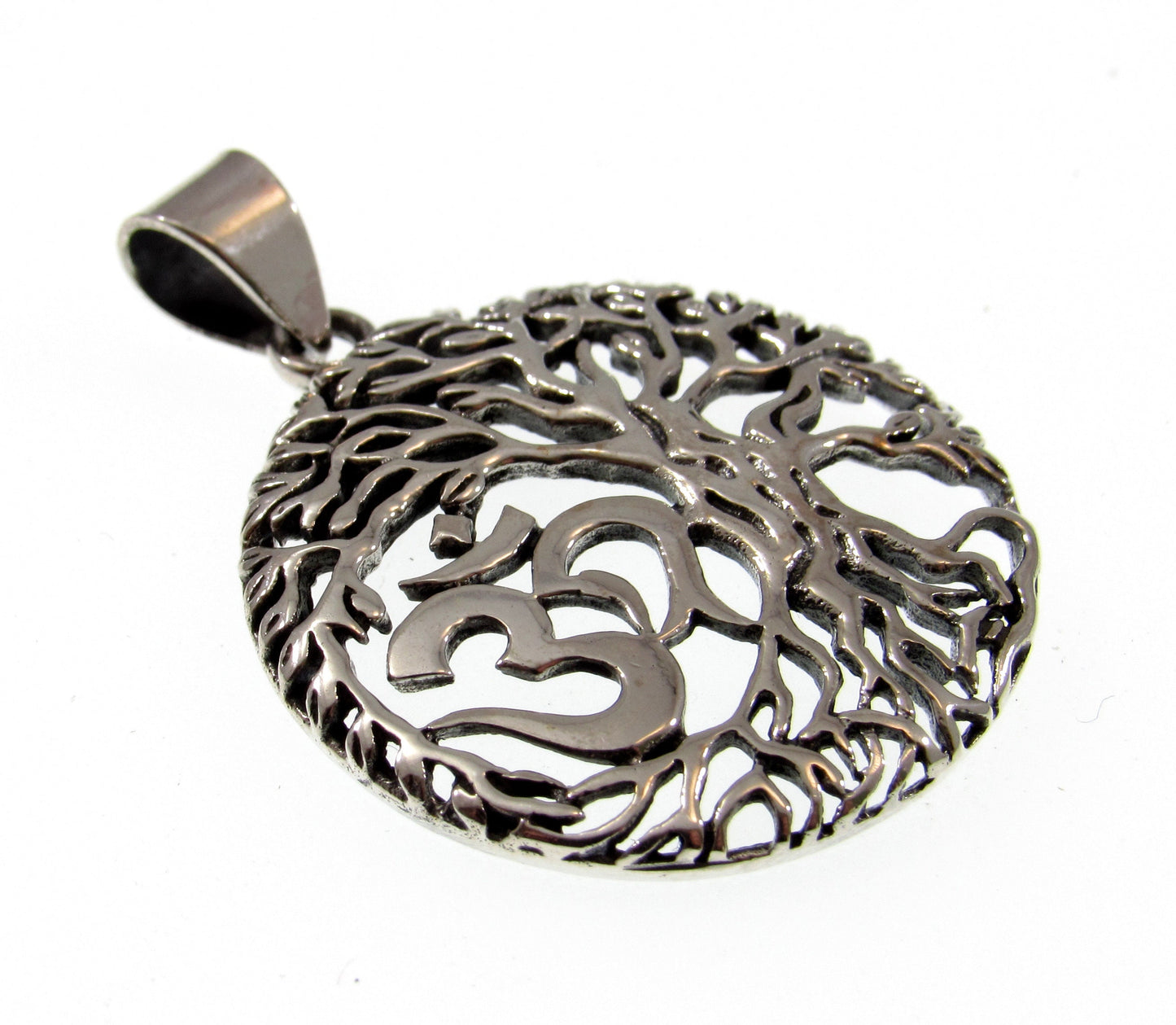Solid 925 Sterling Silver Om Tree of Life Pendant – Naturecore Necklace Charm – Hindu Yoga Jewelry – Meditation Gift – Sacred Symbol Charm