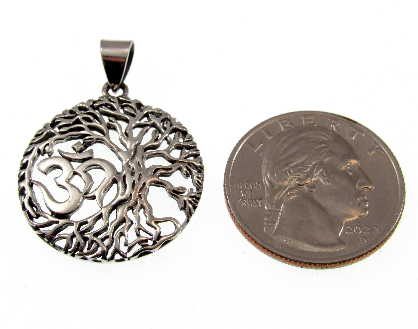 Solid 925 Sterling Silver Om Tree of Life Pendant – Naturecore Necklace Charm – Hindu Yoga Jewelry – Meditation Gift – Sacred Symbol Charm