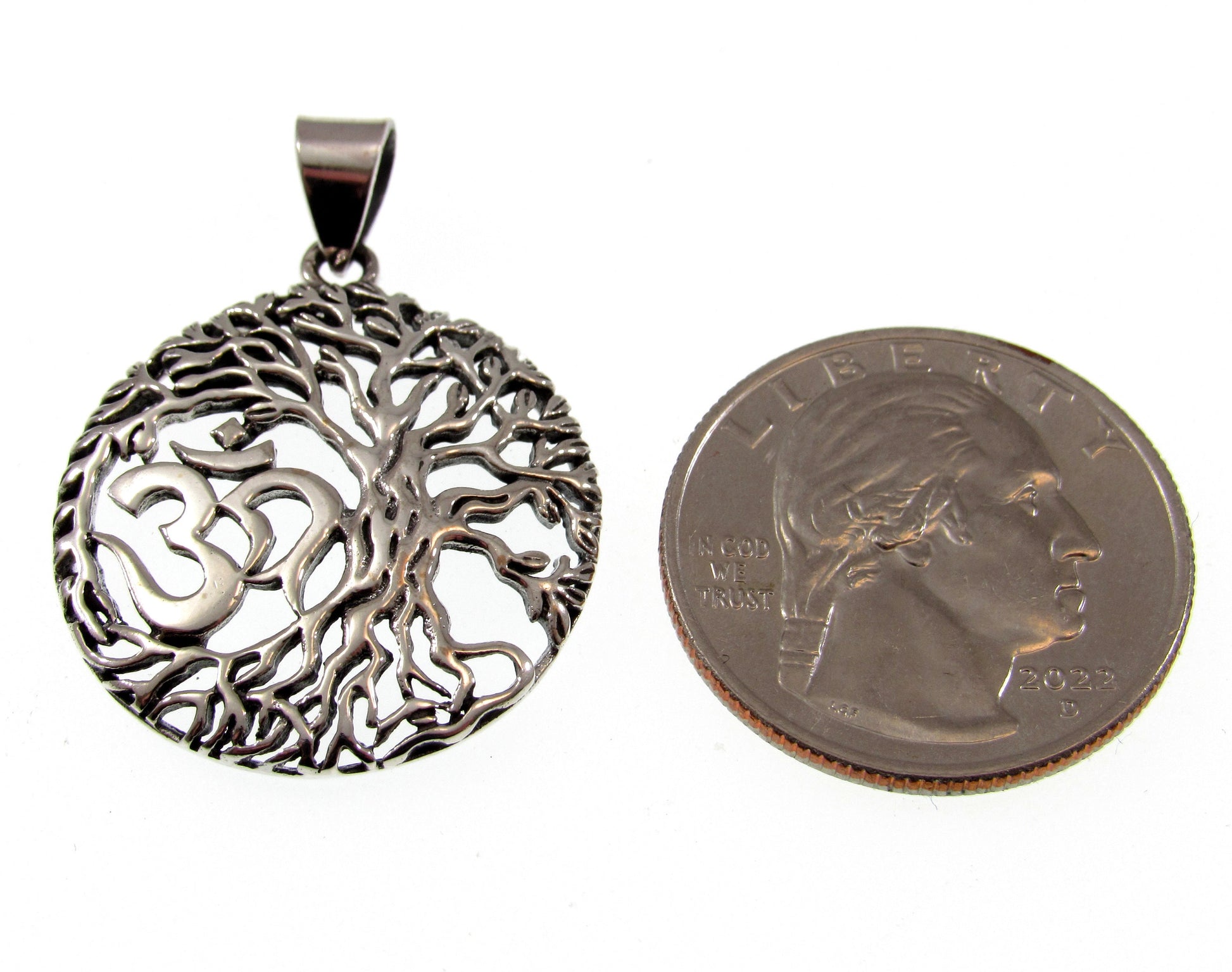 Solid 925 Sterling Silver Om Tree of Life Pendant – Naturecore Necklace Charm – Hindu Yoga Jewelry – Meditation Gift – Sacred Symbol Charm