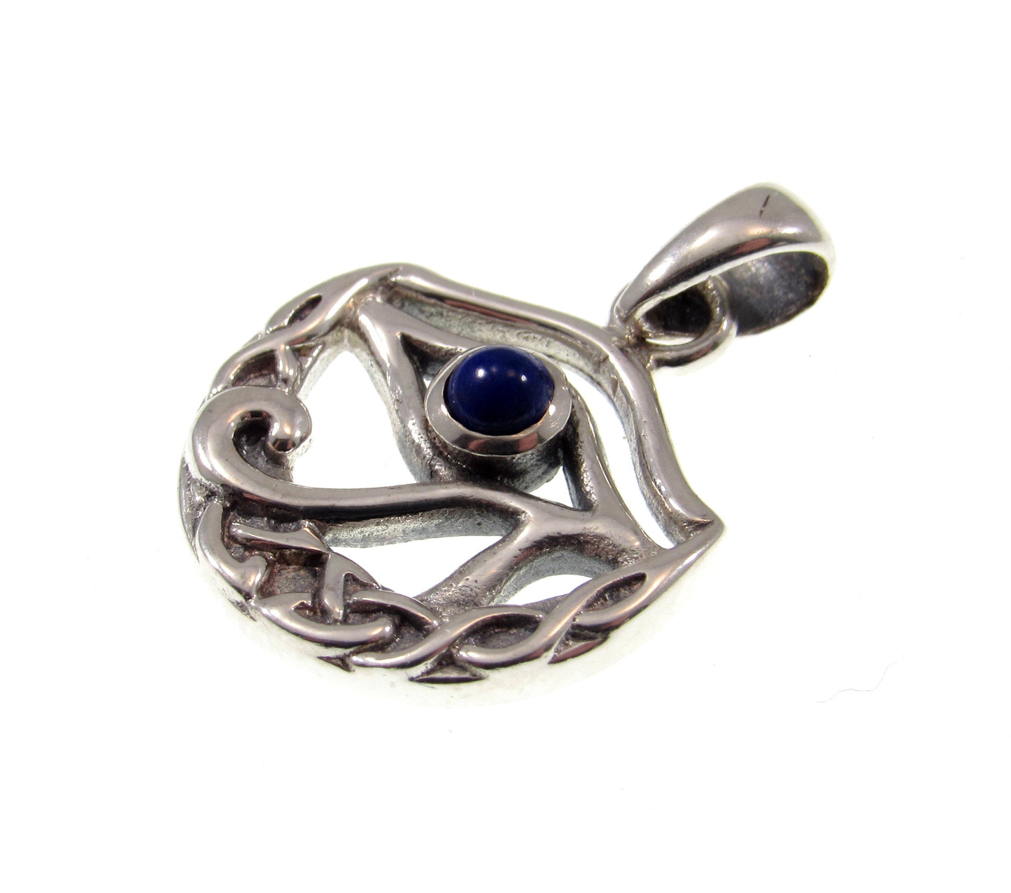 Solid 925 Sterling Silver Eye of Horus Pendant and Celtic Knot Crescent Moon With Lapis Lazuli Gemstone