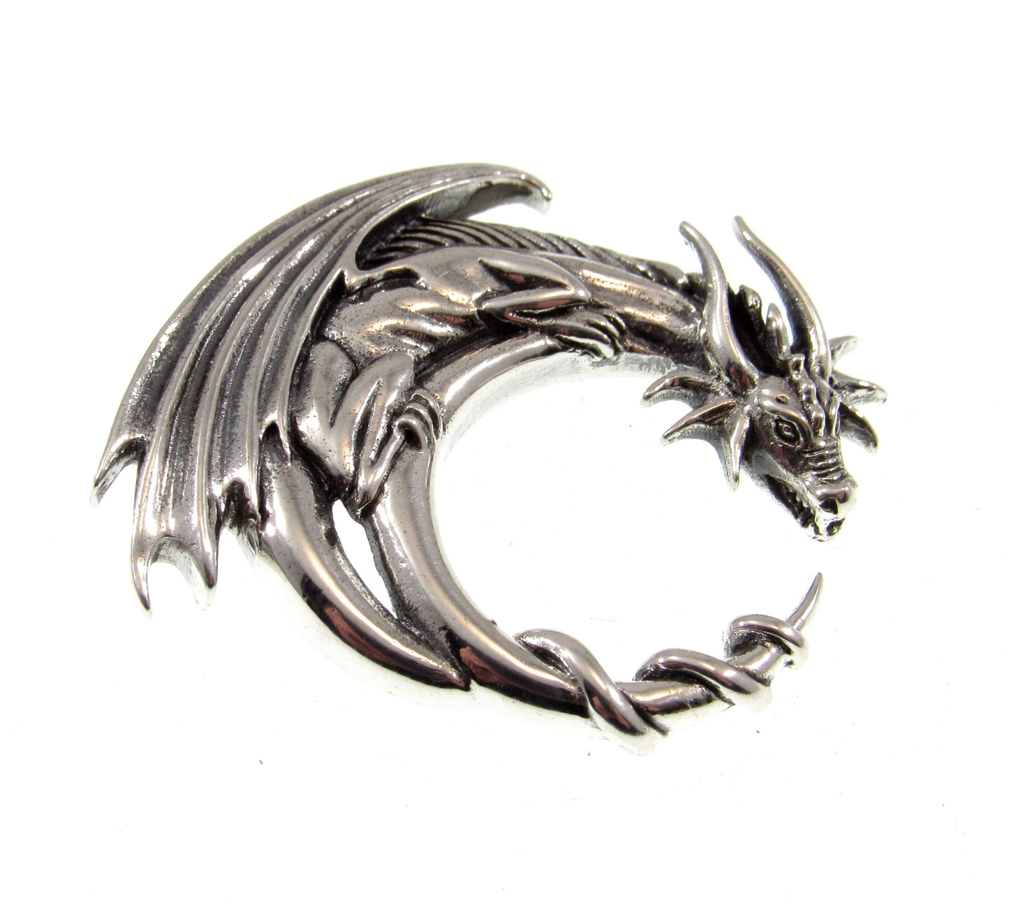 Solid 925 Sterling Silver Dragon Moon Mystical Guardian Slide Pendant by Artist Jessica Galbreth
