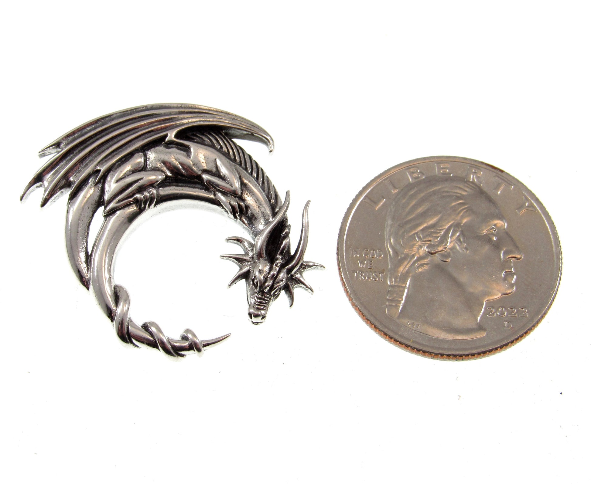 Solid 925 Sterling Silver Dragon Moon Mystical Guardian Slide Pendant by Artist Jessica Galbreth