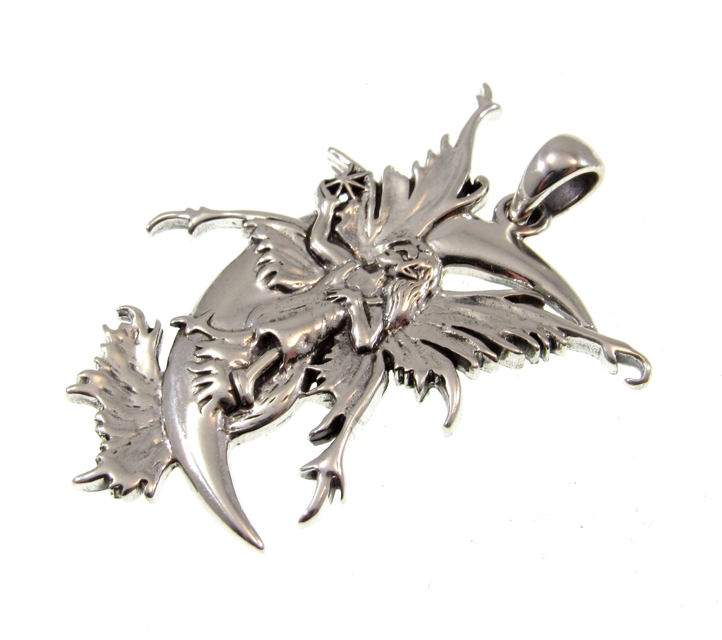 Solid 925 Sterling Silver Stargazer Crescent Moon Fairy Pendant Designed by Renown Fantasy Artist Amy Brown