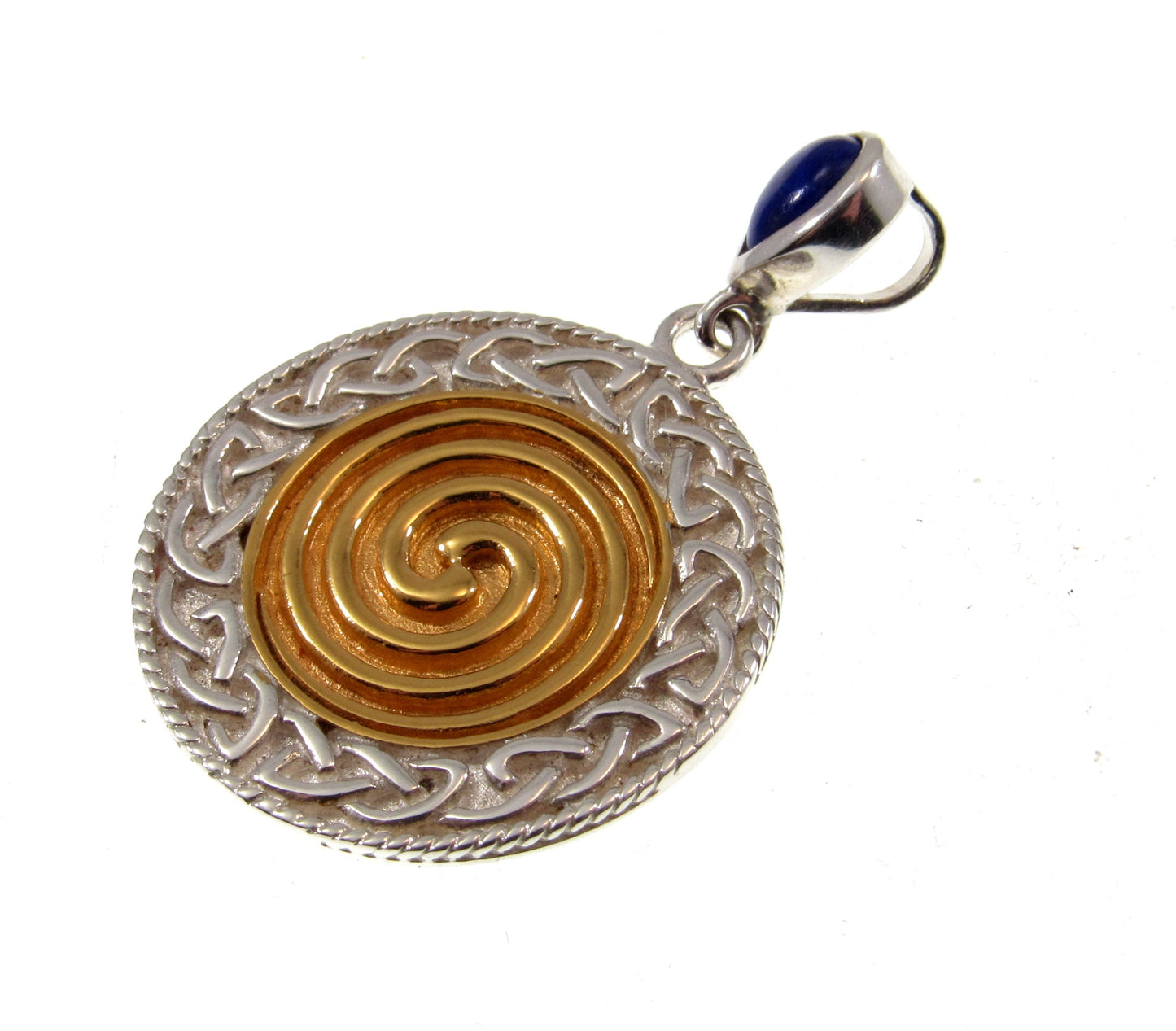 Solid 925 Sterling Silver, 18k Gold, and Lapis Lazuli Pendant, Celtic Ancestral Wisdom Spell Caster Magic Amulet