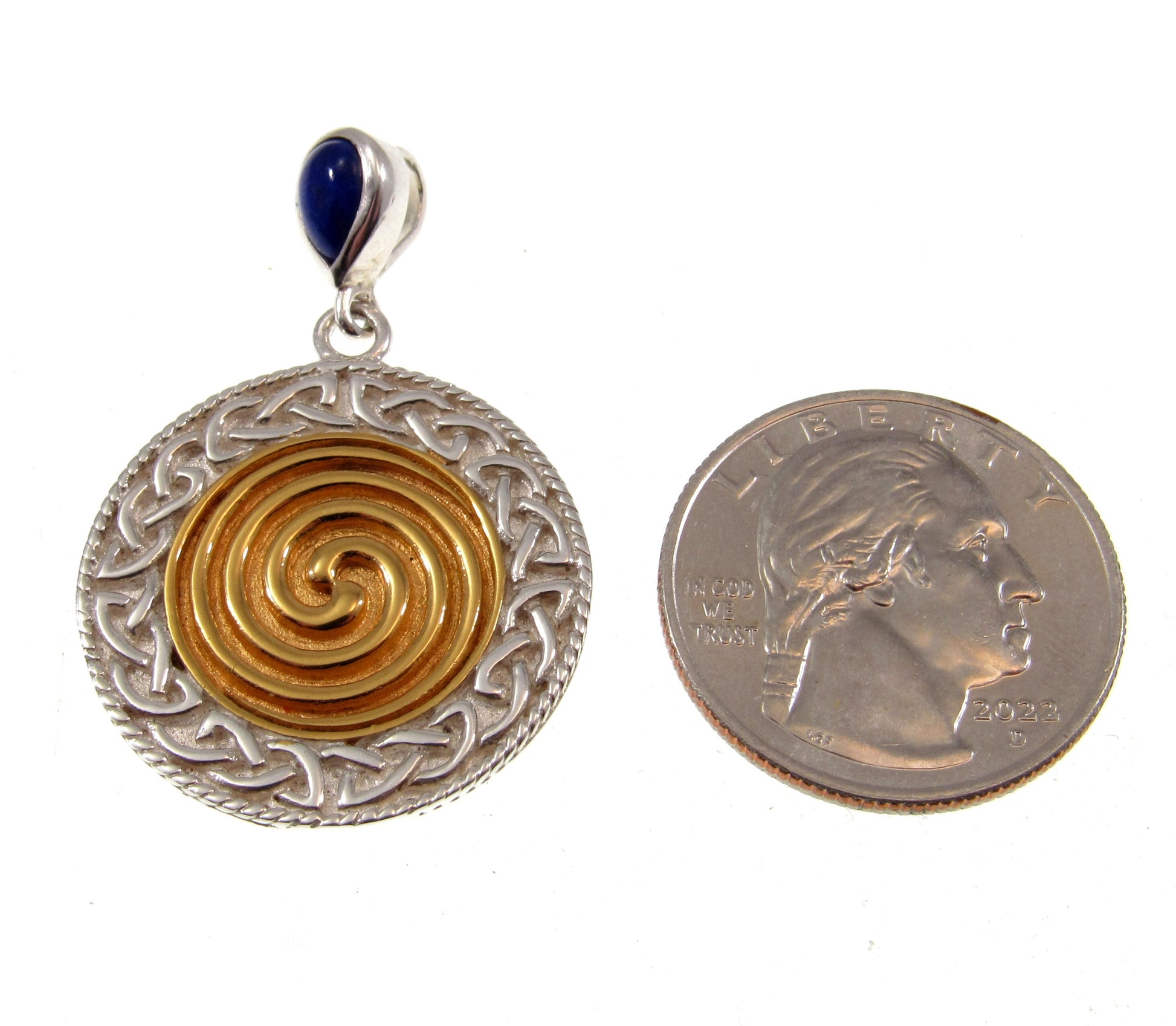 Solid 925 Sterling Silver, 18k Gold, and Lapis Lazuli Pendant, Celtic Ancestral Wisdom Spell Caster Magic Amulet