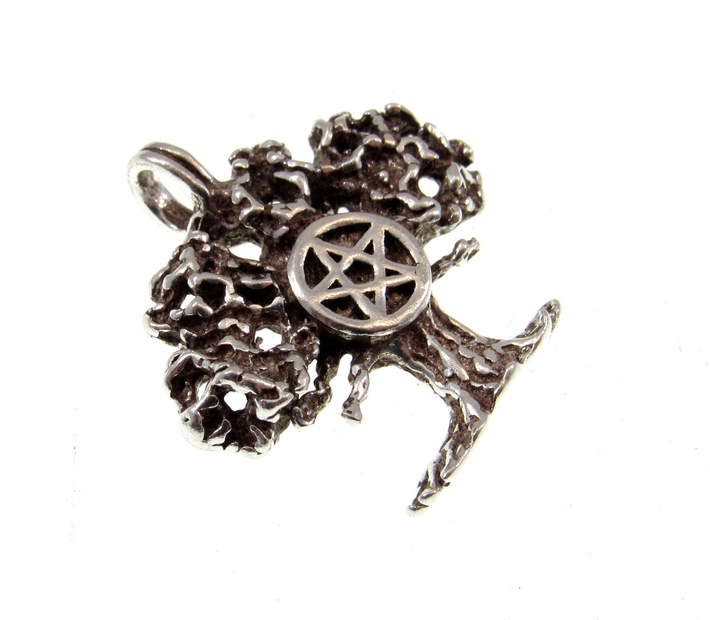 Solid 925 Sterling Silver Sacred Oak Tree of Life and Pentacle Pentagram Pendant