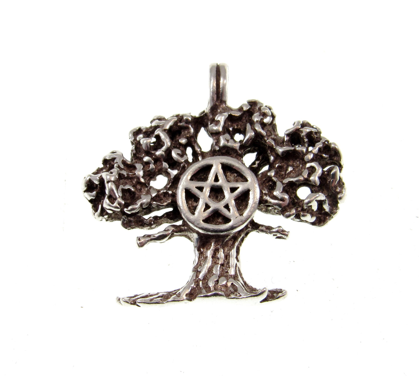 Solid 925 Sterling Silver Sacred Oak Tree of Life and Pentacle Pentagram Pendant