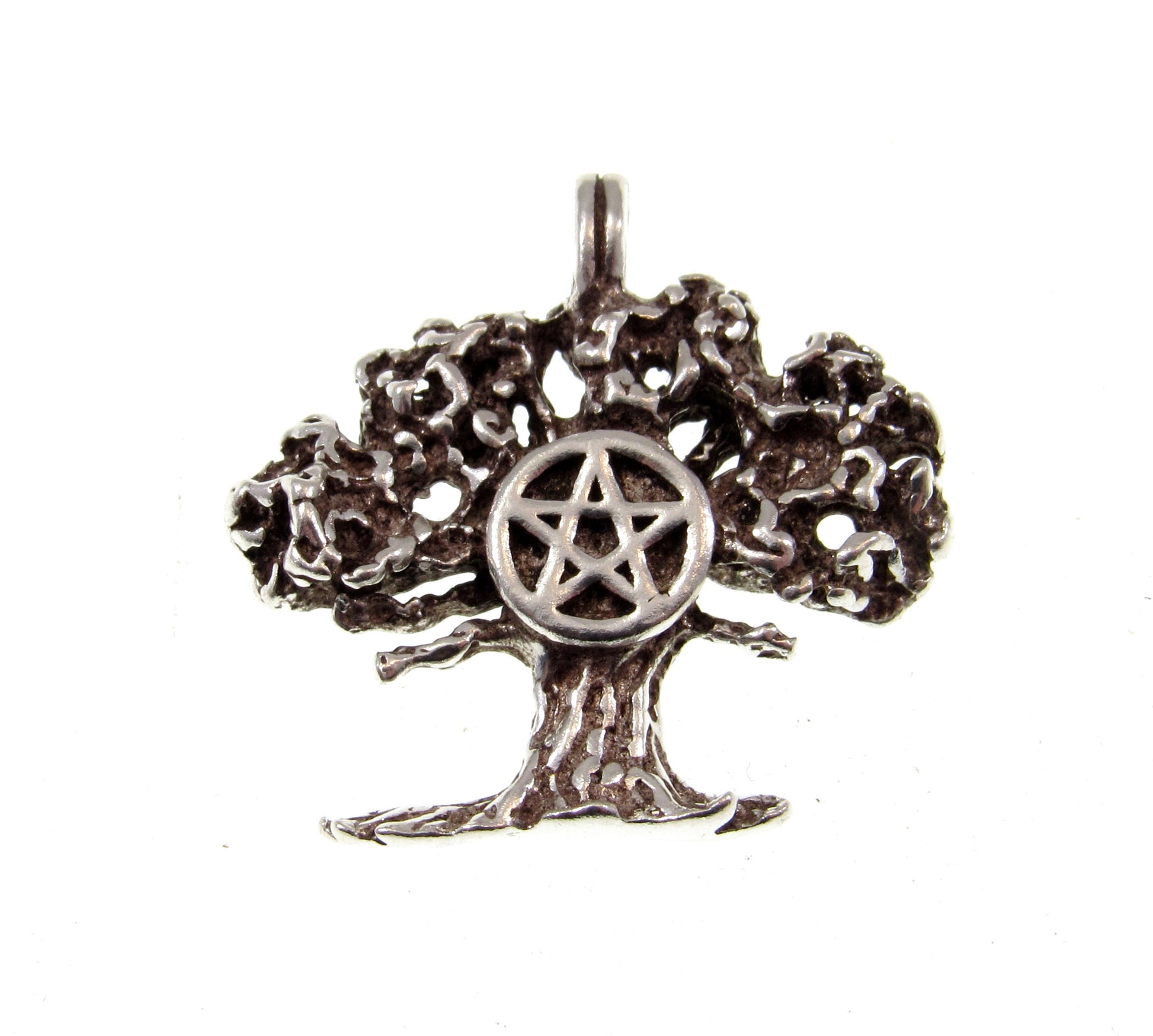 Solid 925 Sterling Silver Tree of Life Pentacle Pendant – Sacred Oak Pentagram Pagan Amulet