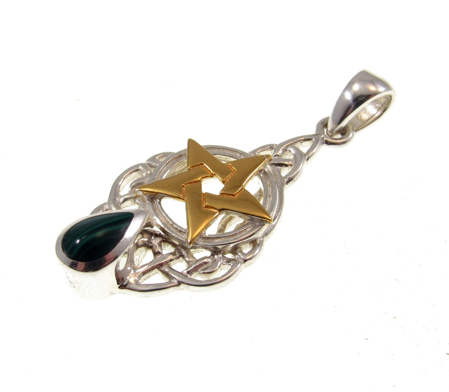 Solid 925 Sterling Silver & Gold Vermeil Celtic Knot Pentacle Pendant
