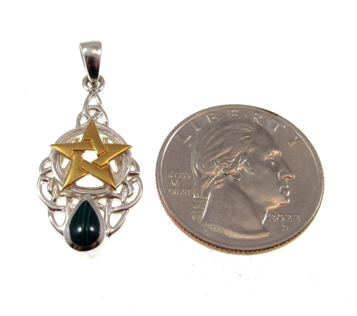 Solid 925 Sterling Silver & Gold Vermeil Celtic Knot Pentacle Pendant