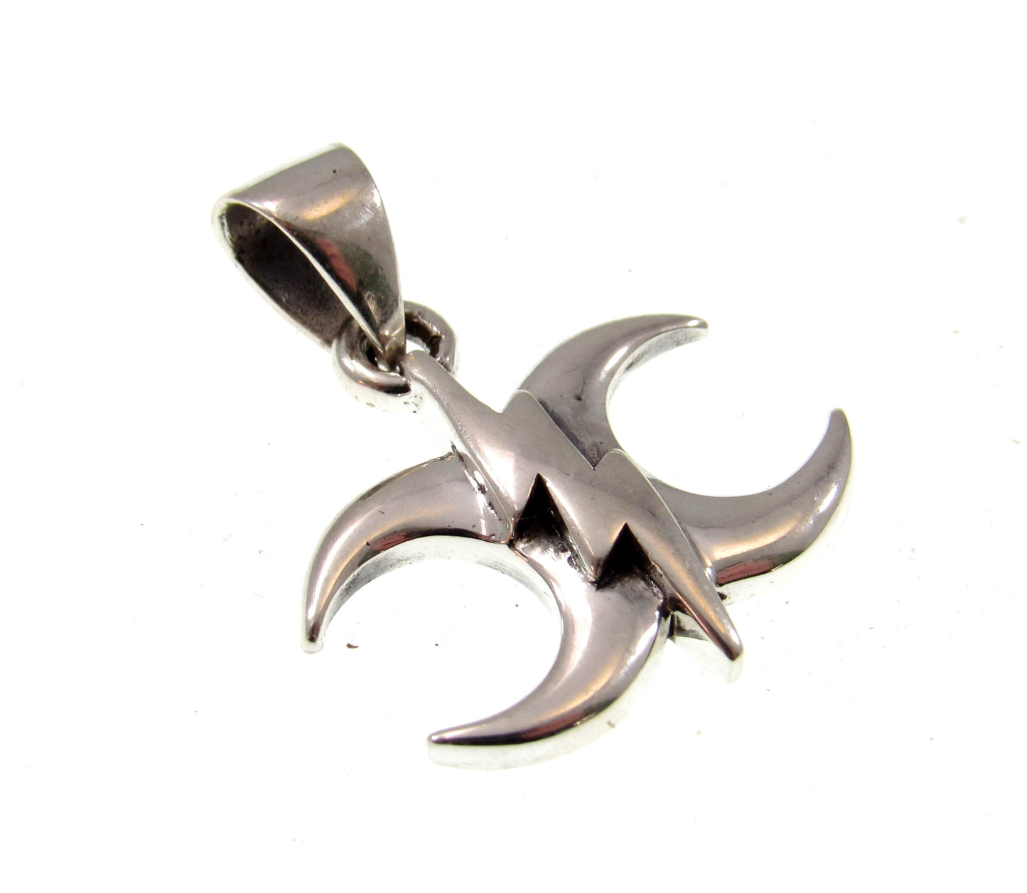 Solid 925 Sterling Silver Thunderbolt The Power Moon Charm Pendant, Lightning Crescent Moons