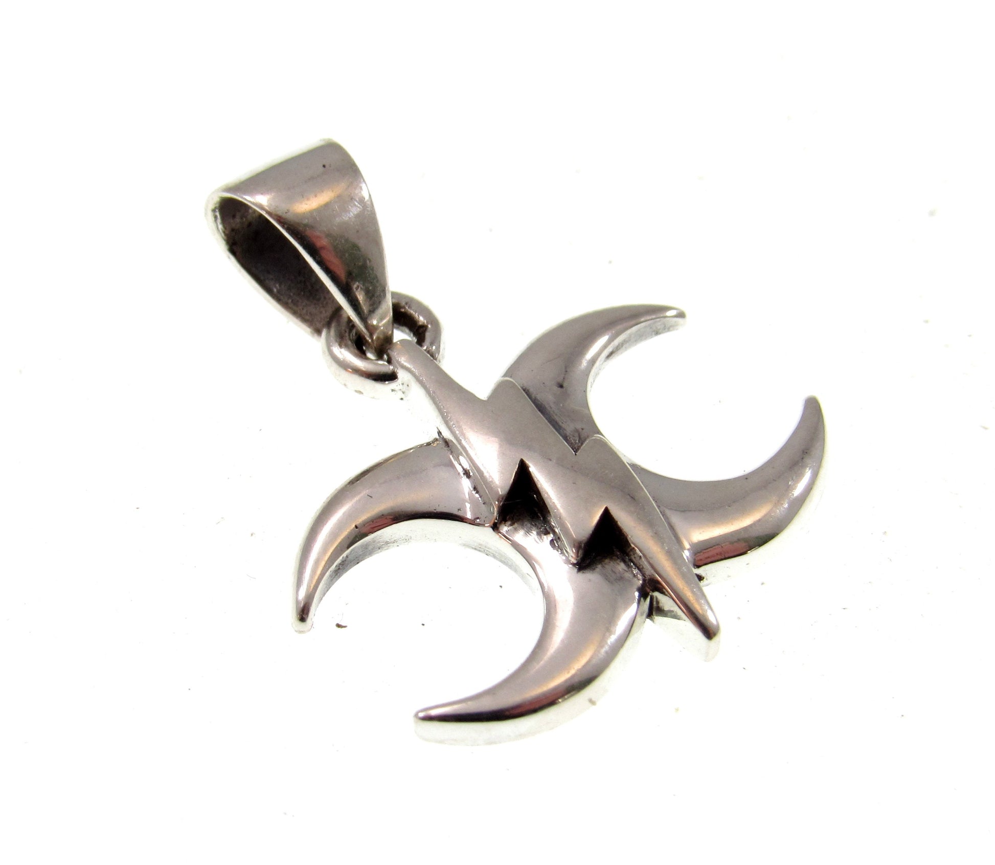 Solid 925 Sterling Silver Triple Moon Lightning Bolt Pendant – Wiccan Triple Goddess Amulet