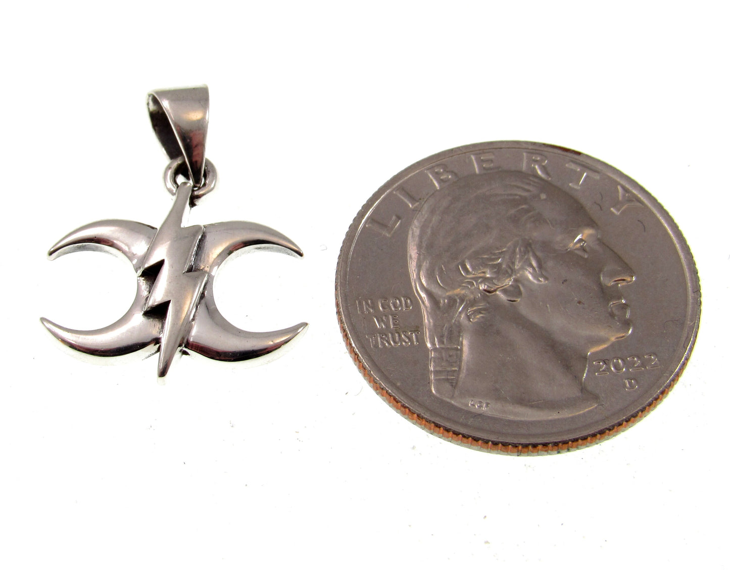 Solid 925 Sterling Silver Thunderbolt The Power Moon Charm Pendant, Lightning Crescent Moons