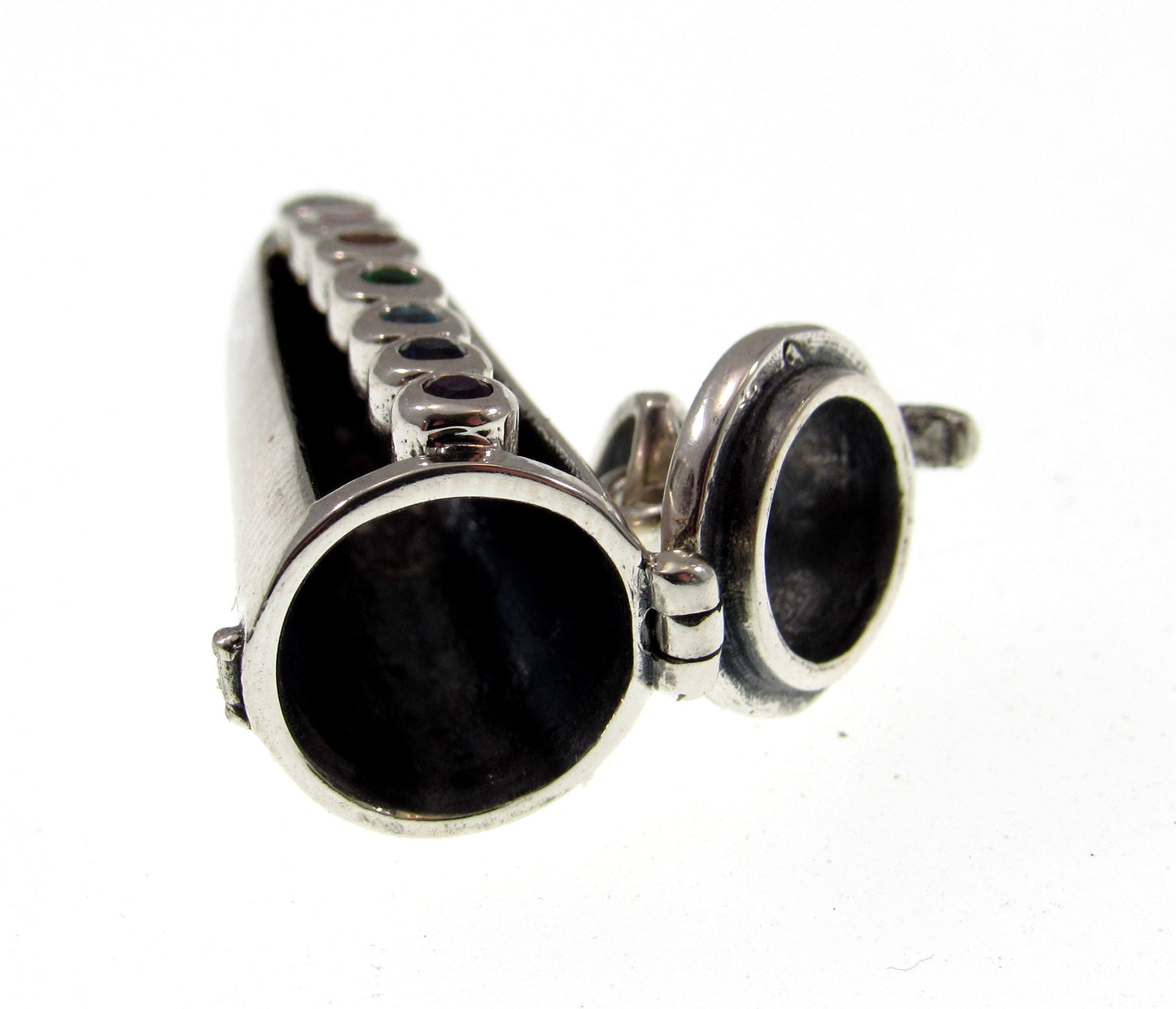 Chakra Pendulum Handcrafted in Solid 925 Sterling Silver with Hinged Lid, Seven Life Force Colored Gemstones Pendant