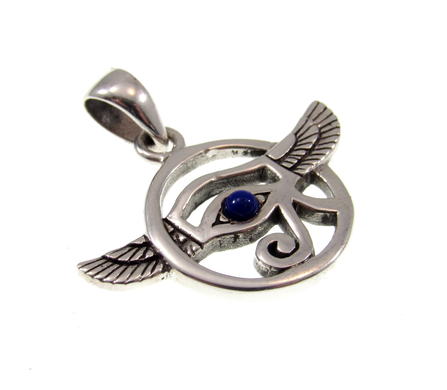 Solid 925 Sterling Silver Eye of Horus Pendant and Falcon Wings With Lapis Lazuli Gemstone