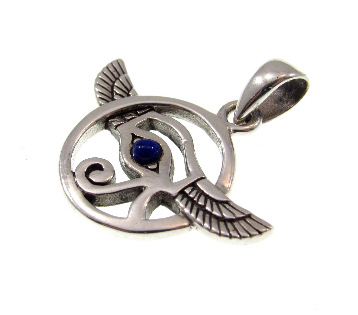 Solid 925 Sterling Silver Eye of Horus Pendant and Falcon Wings With Lapis Lazuli Gemstone
