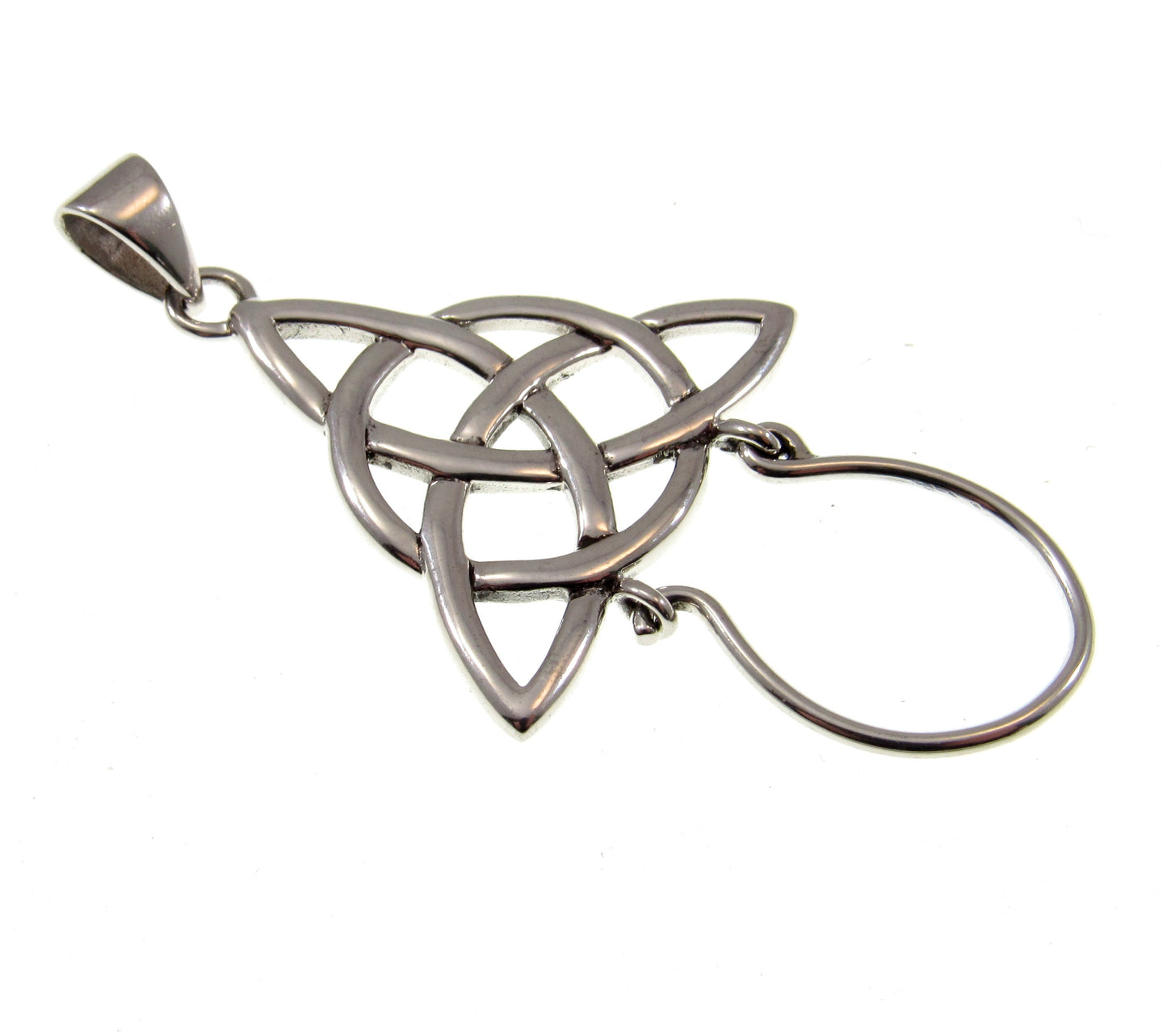 Solid 925 Sterling Silver Celtic Charm Holder, Divine Power of the Triquetra Knot Pendant, Handcrafted Magic Neopagan Wiccan Jewelry