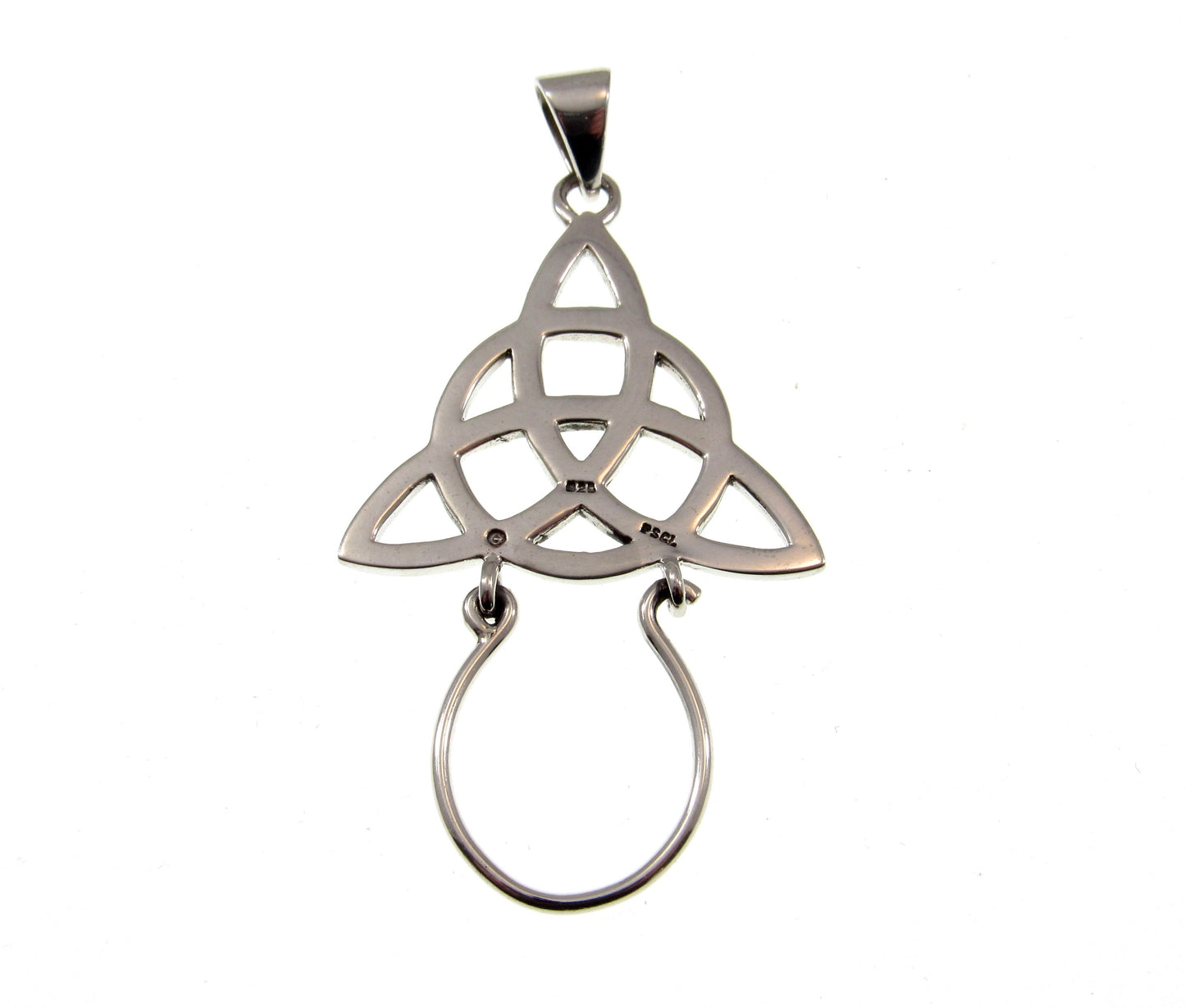 Solid 925 Sterling Silver Celtic Charm Holder, Divine Power of the Triquetra Knot Pendant, Handcrafted Magic Neopagan Wiccan Jewelry