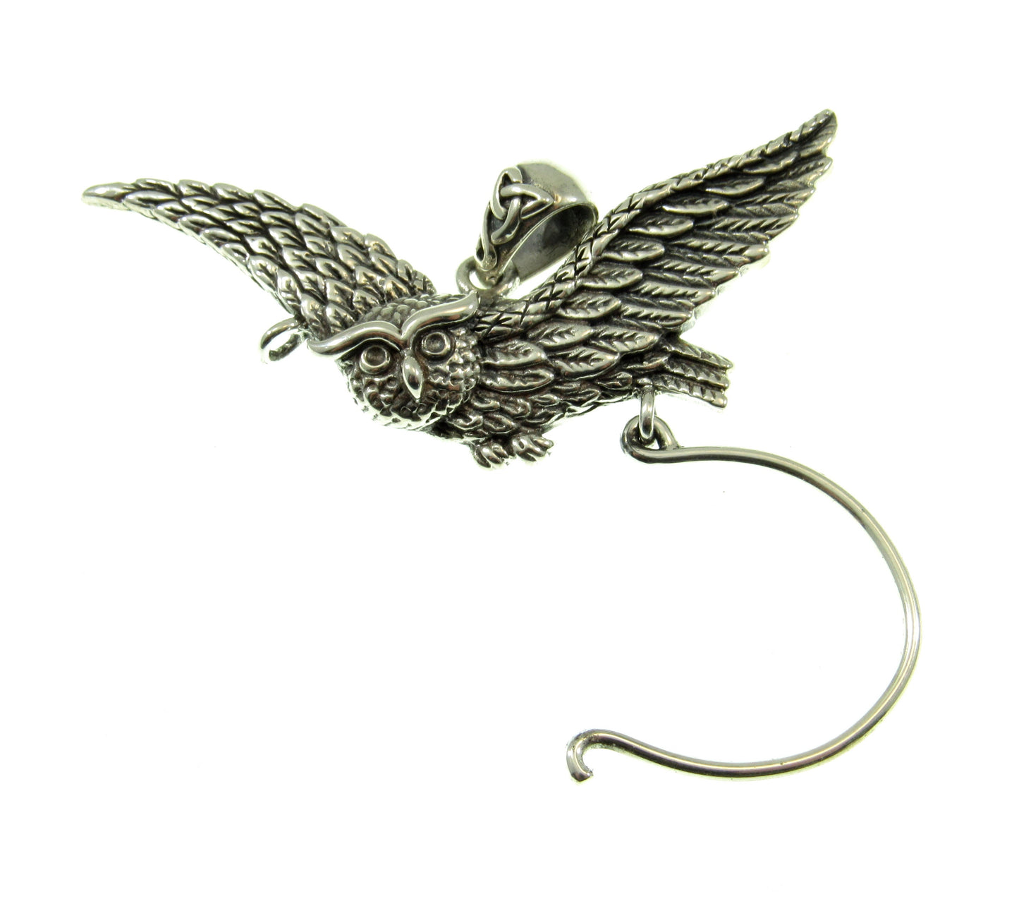 Solid 925 Sterling Silver Charm Holder Barn Owl Pendant, Magical Pagan Symbol of Protection, Handcrafted Spirit Guide Animal Totem Hanger