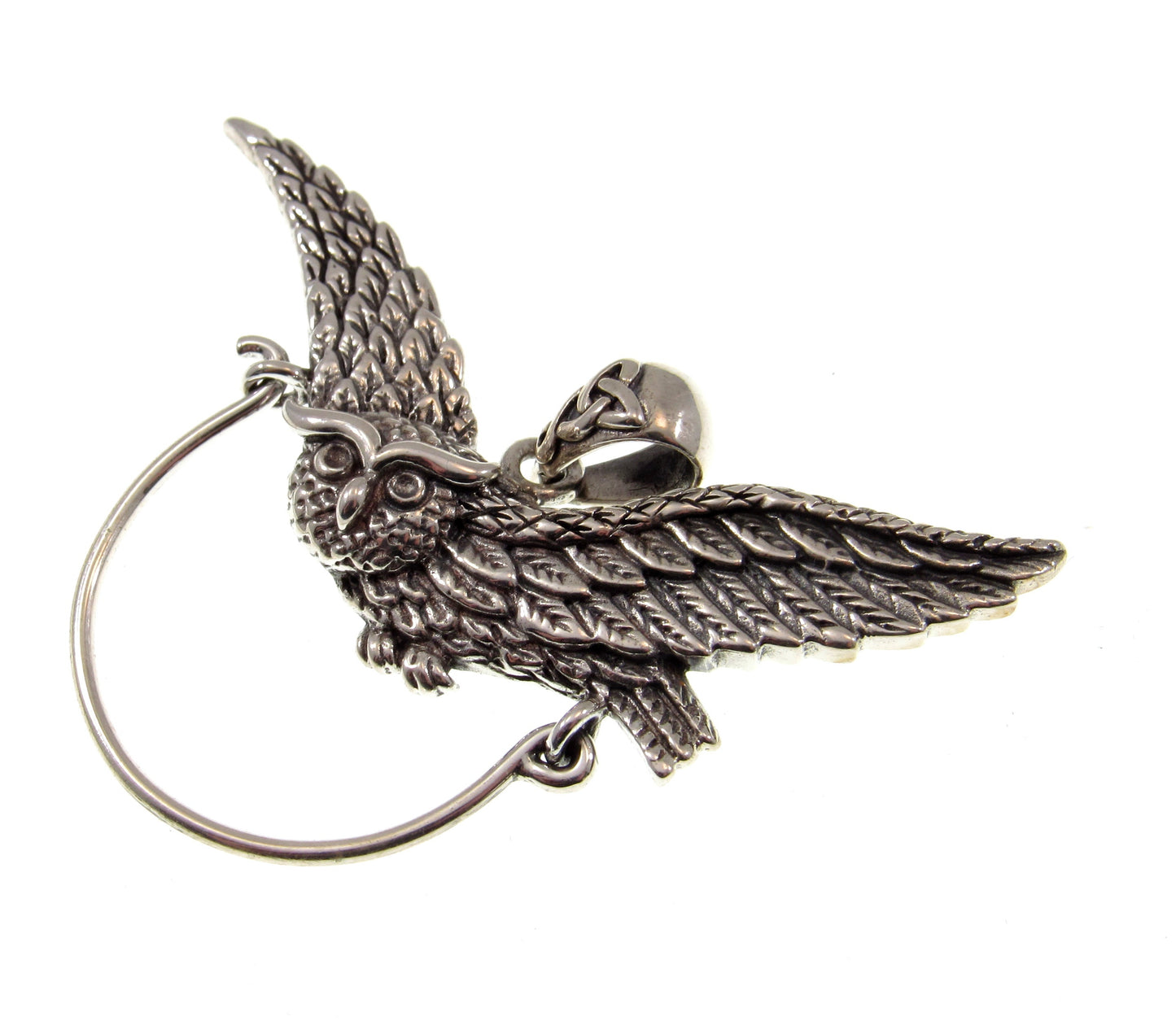 Solid 925 Sterling Silver Charm Holder Barn Owl Pendant, Magical Pagan Symbol of Protection, Handcrafted Spirit Guide Animal Totem Hanger