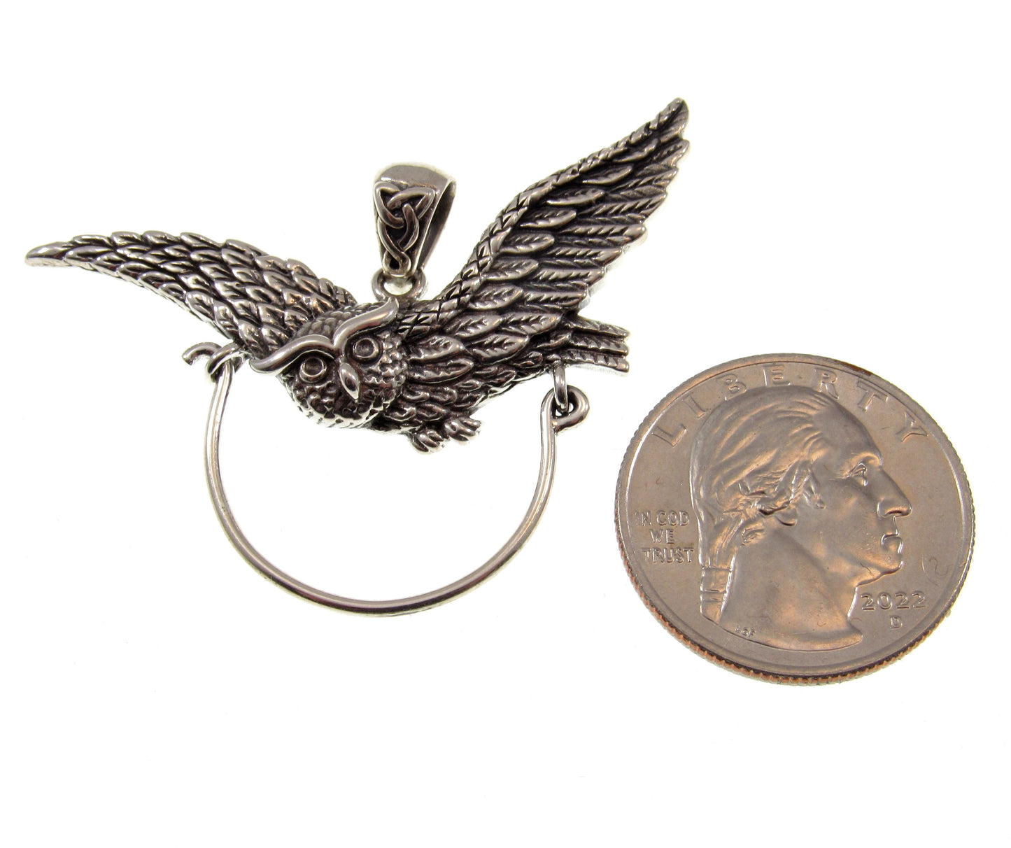 Solid 925 Sterling Silver Charm Holder Barn Owl Pendant, Magical Pagan Symbol of Protection, Handcrafted Spirit Guide Animal Totem Hanger