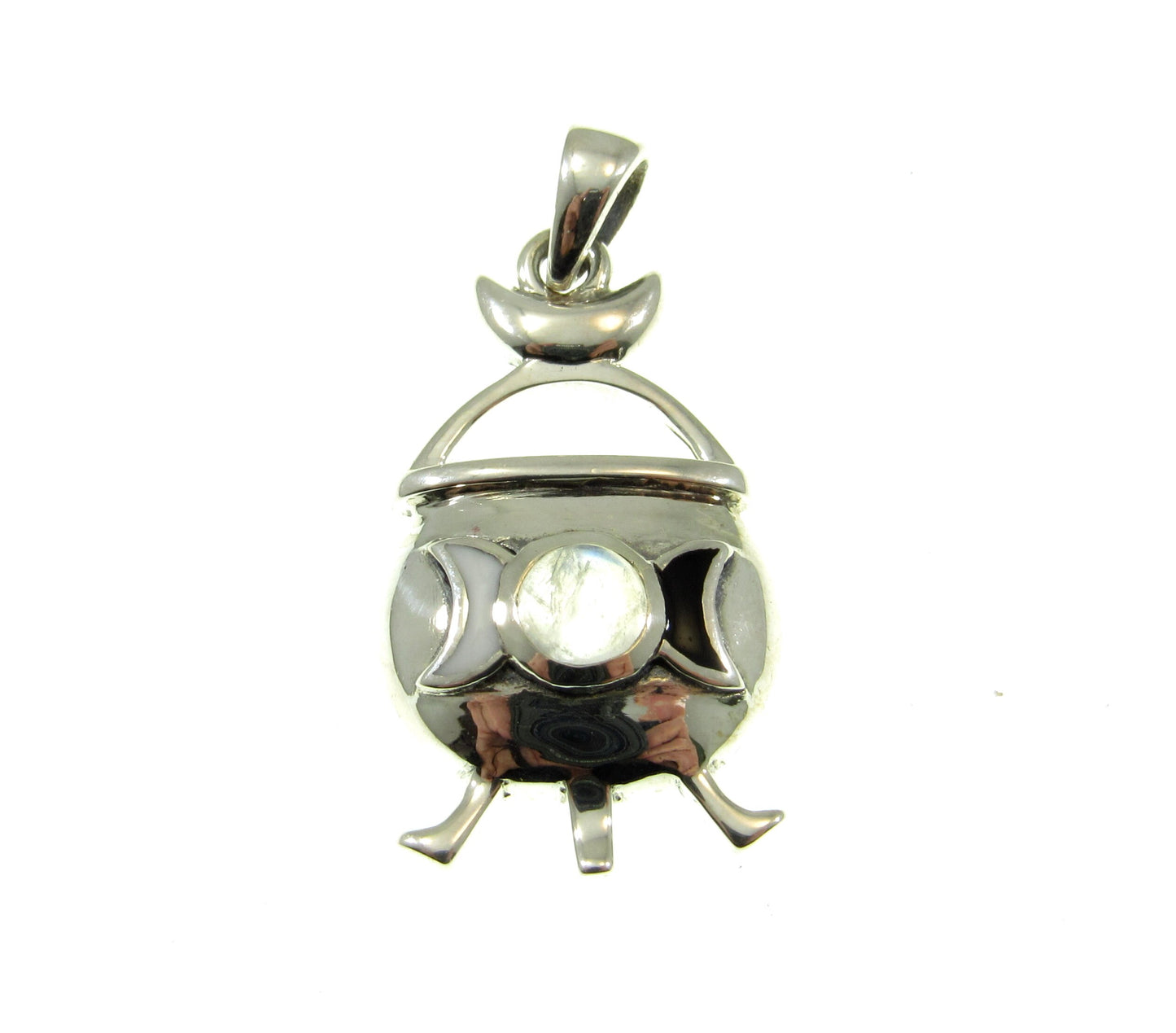Solid 925 Sterling Silver Magickal Witch's Cauldron Pendant, Choose Gemstone: Amethyst, Garnet, Moonstone, or Blue Topaz