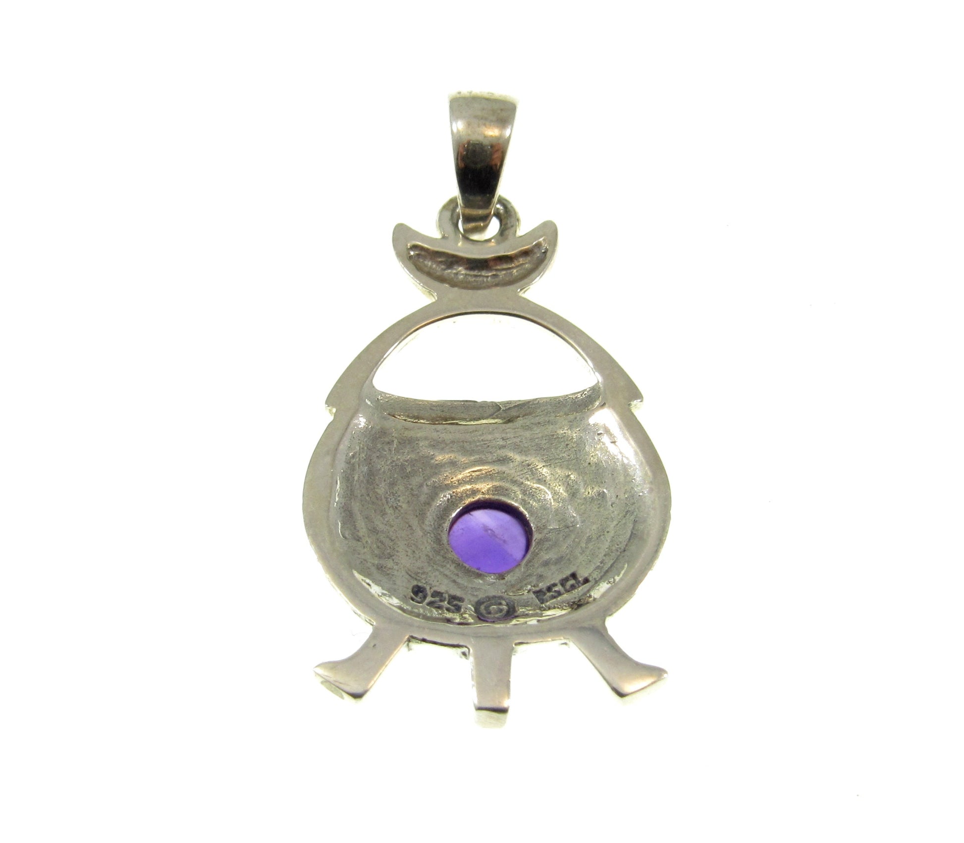 Solid 925 Sterling Silver Magickal Witch's Cauldron Pendant, Choose Gemstone: Amethyst, Garnet, Moonstone, or Blue Topaz