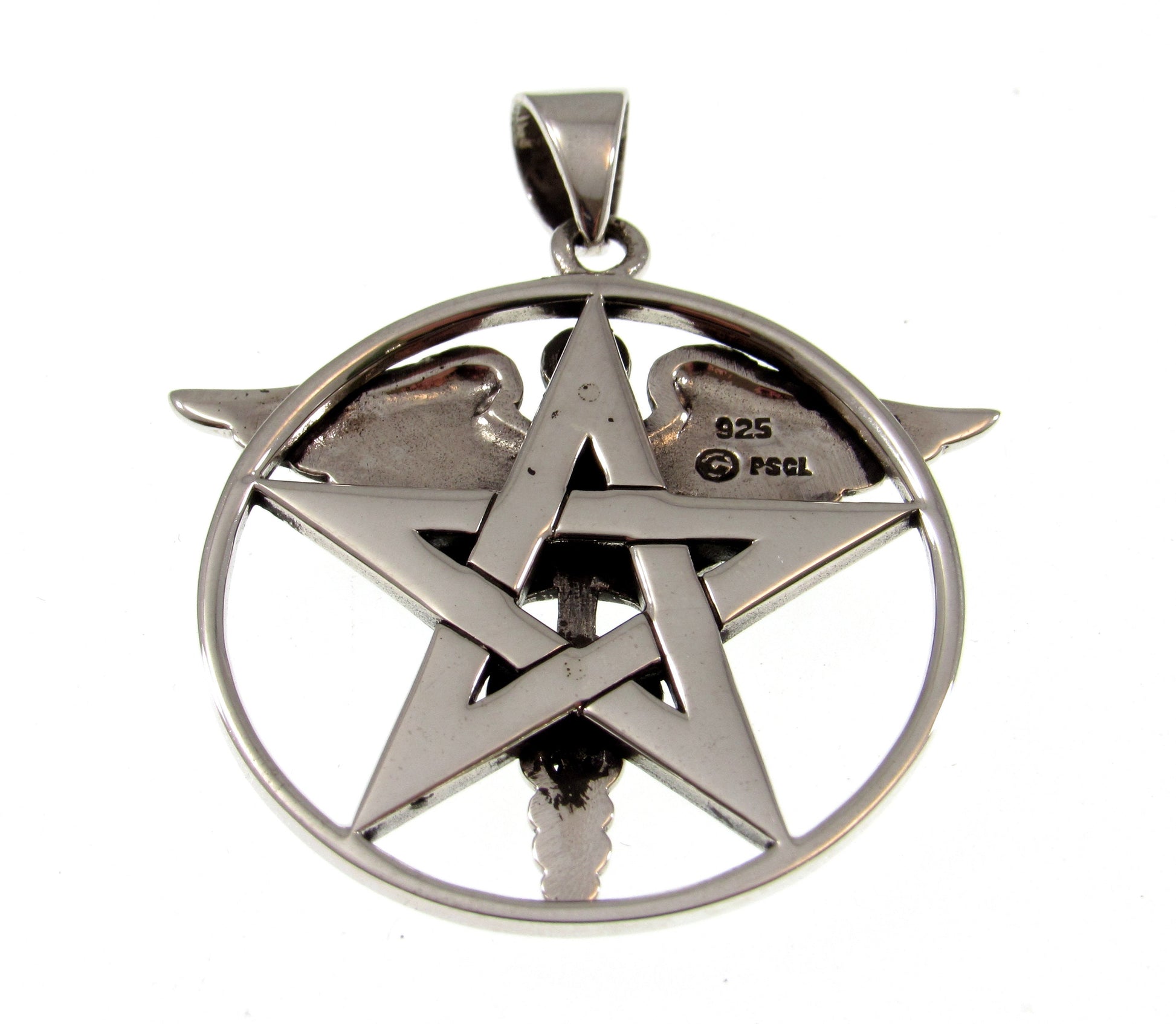 Solid 925 Sterling Silver Pentacle Star With Caduceus Pendant, Handcrafted Healing Talisman & Protection Symbol Amulet