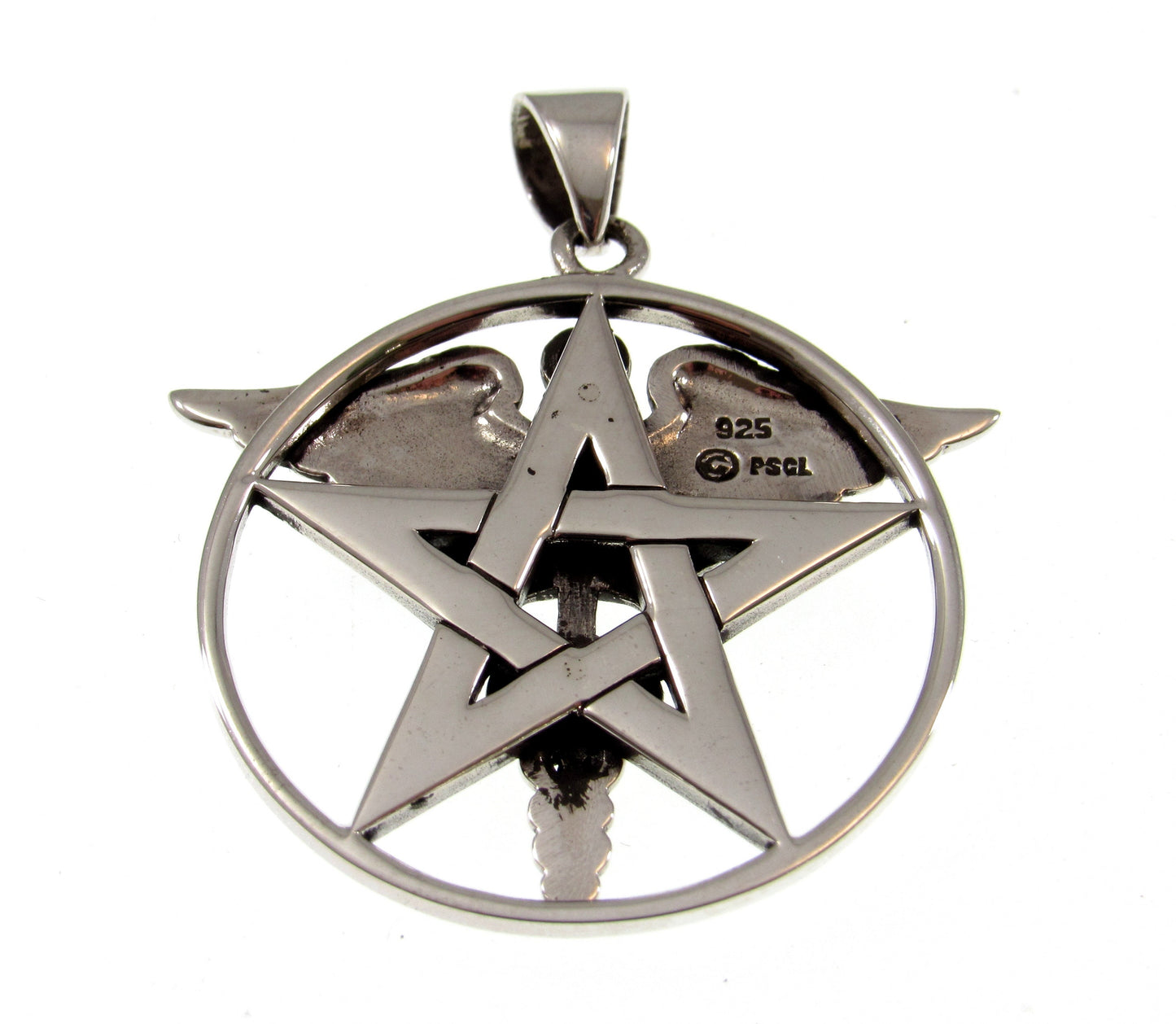 Solid 925 Sterling Silver Pentacle Star With Caduceus Pendant, Handcrafted Healing Talisman & Protection Symbol Amulet