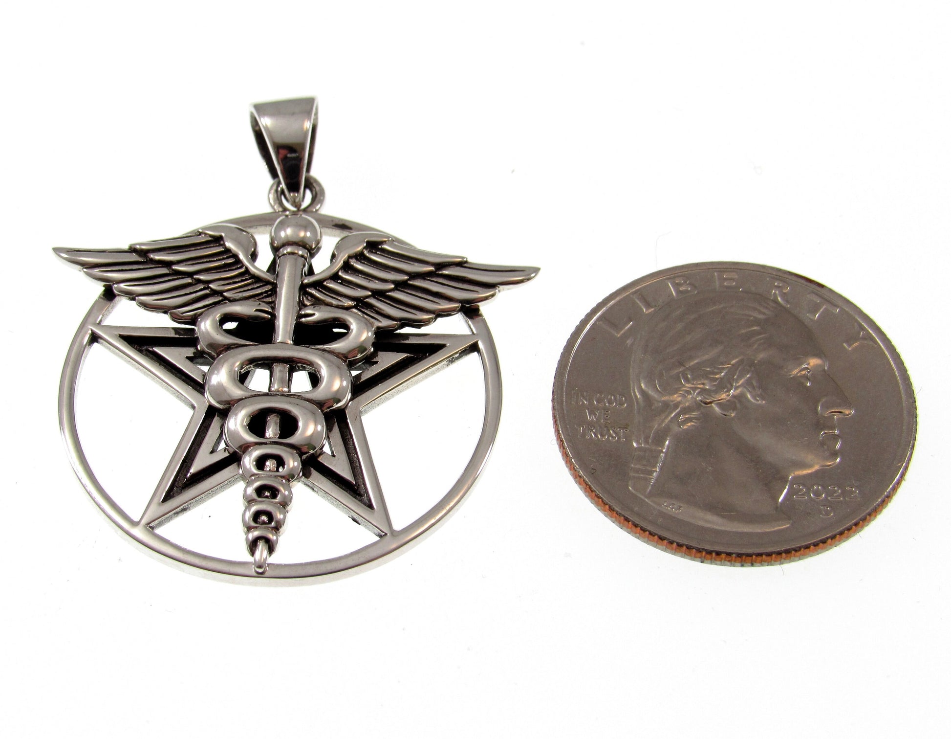 Solid 925 Sterling Silver Pentacle Star With Caduceus Pendant, Handcrafted Healing Talisman & Protection Symbol Amulet