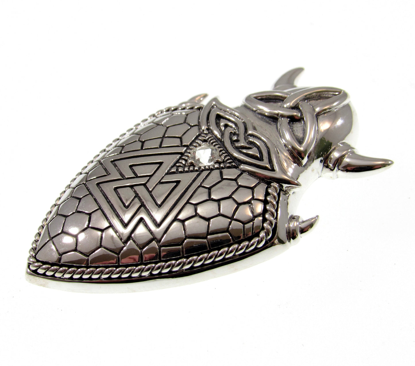 Solid 925 Sterling Silver Viking War Shield Slide Pendant, Valknut Symbol, Handcrafted Knot of Slain Warriors