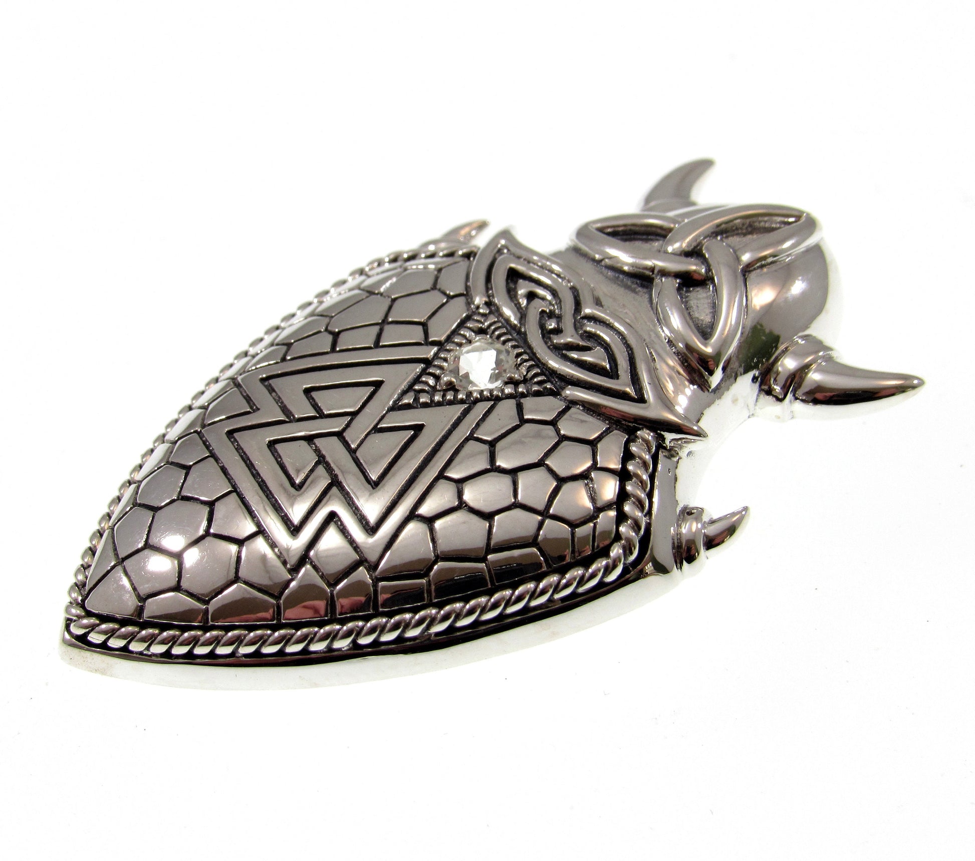 Solid 925 Sterling Silver Viking War Shield Slide Pendant, Valknut Symbol, Handcrafted Knot of Slain Warriors