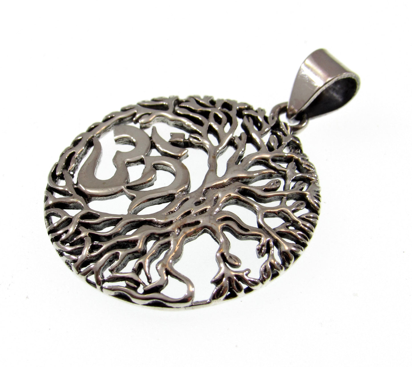 Solid 925 Sterling Silver Om Tree of Life Pendant – Naturecore Necklace Charm – Hindu Yoga Jewelry – Meditation Gift – Sacred Symbol Charm