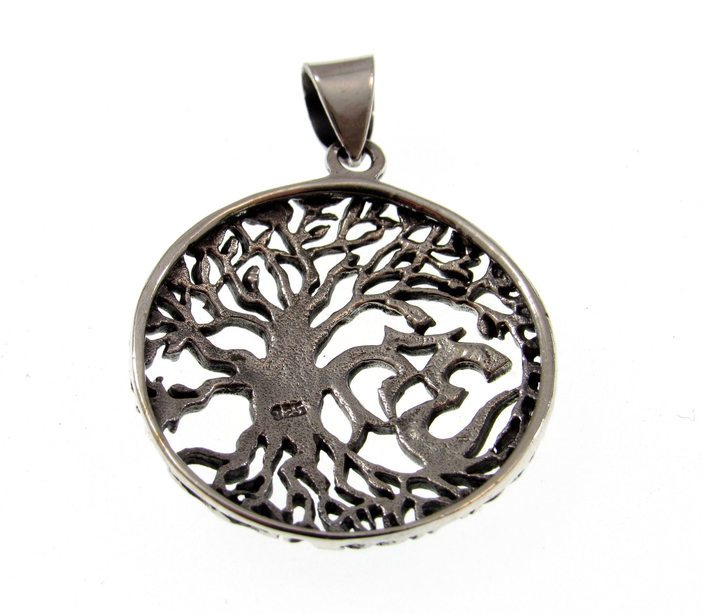 Solid 925 Sterling Silver Om Tree of Life Pendant – Naturecore Necklace Charm – Hindu Yoga Jewelry – Meditation Gift – Sacred Symbol Charm