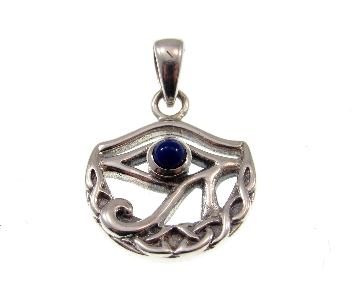 Solid 925 Sterling Silver Eye of Horus Pendant and Celtic Knot Crescent Moon With Lapis Lazuli Gemstone