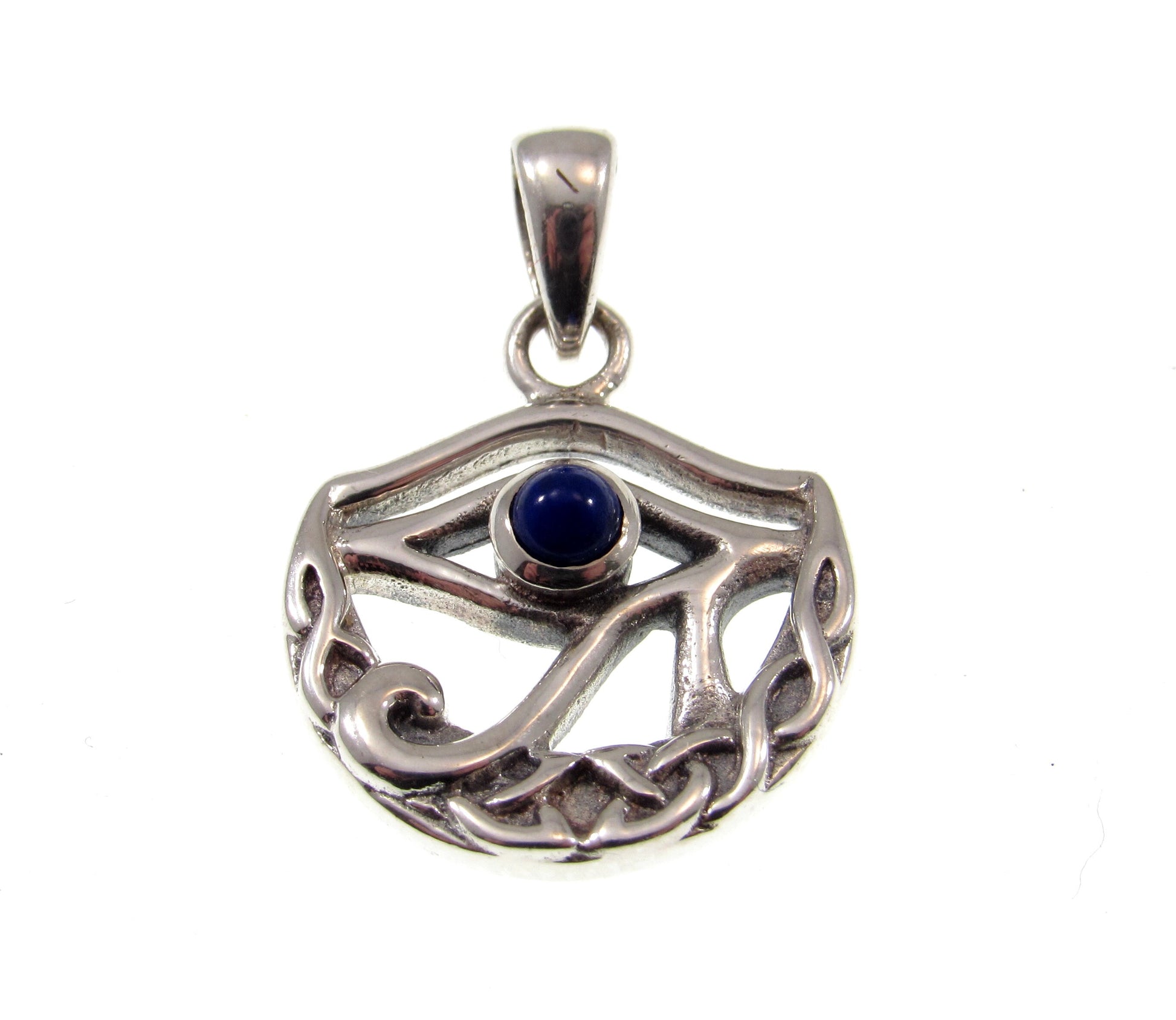 Solid 925 Sterling Silver Eye of Horus Pendant and Celtic Knot Crescent Moon With Lapis Lazuli Gemstone