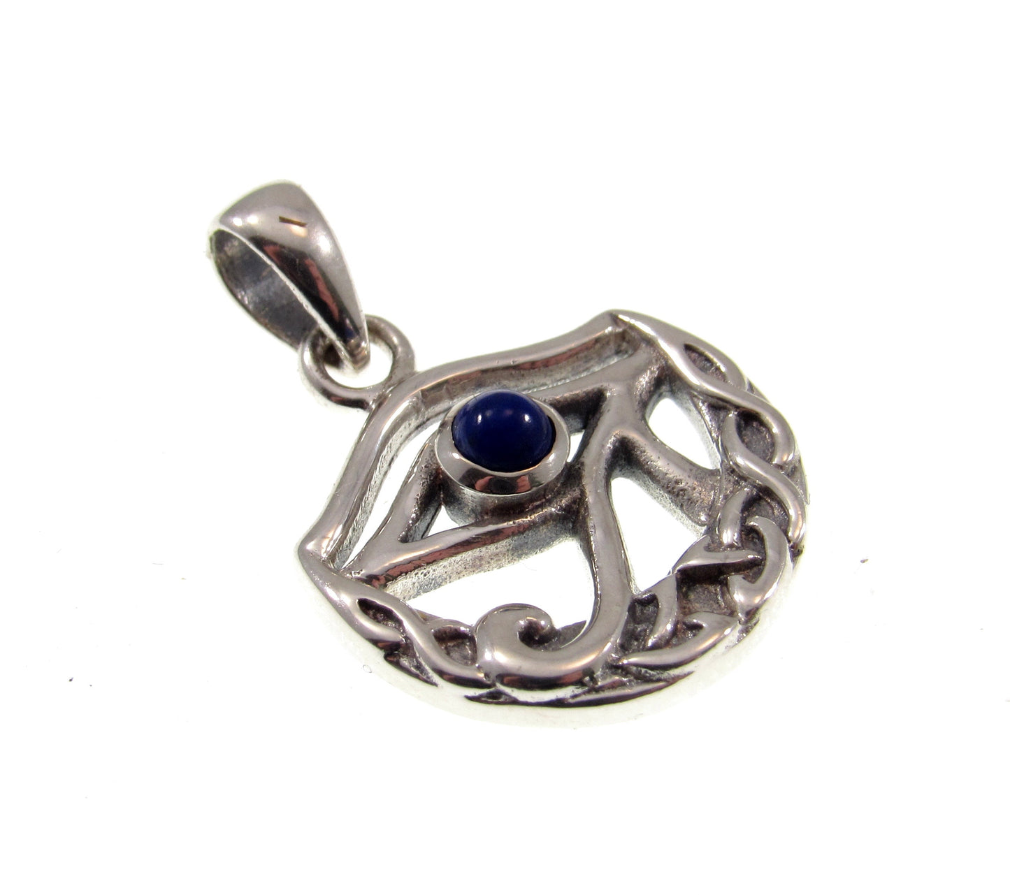 Solid 925 Sterling Silver Eye of Horus Pendant and Celtic Knot Crescent Moon With Lapis Lazuli Gemstone