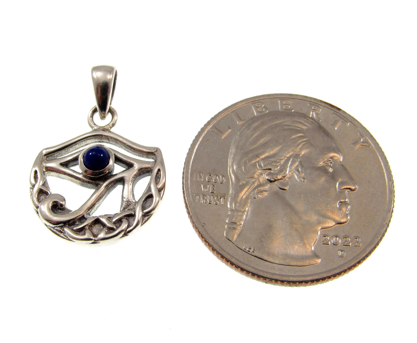 Solid 925 Sterling Silver Eye of Horus Pendant and Celtic Knot Crescent Moon With Lapis Lazuli Gemstone