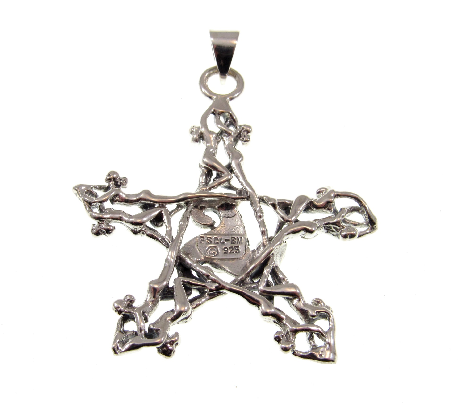 Solid 925 Sterling Silver Triskele Nude Goddesses Pentagram Pendant, Choose Gemstone: Amethyst Garnet Moonstone or Sapphire