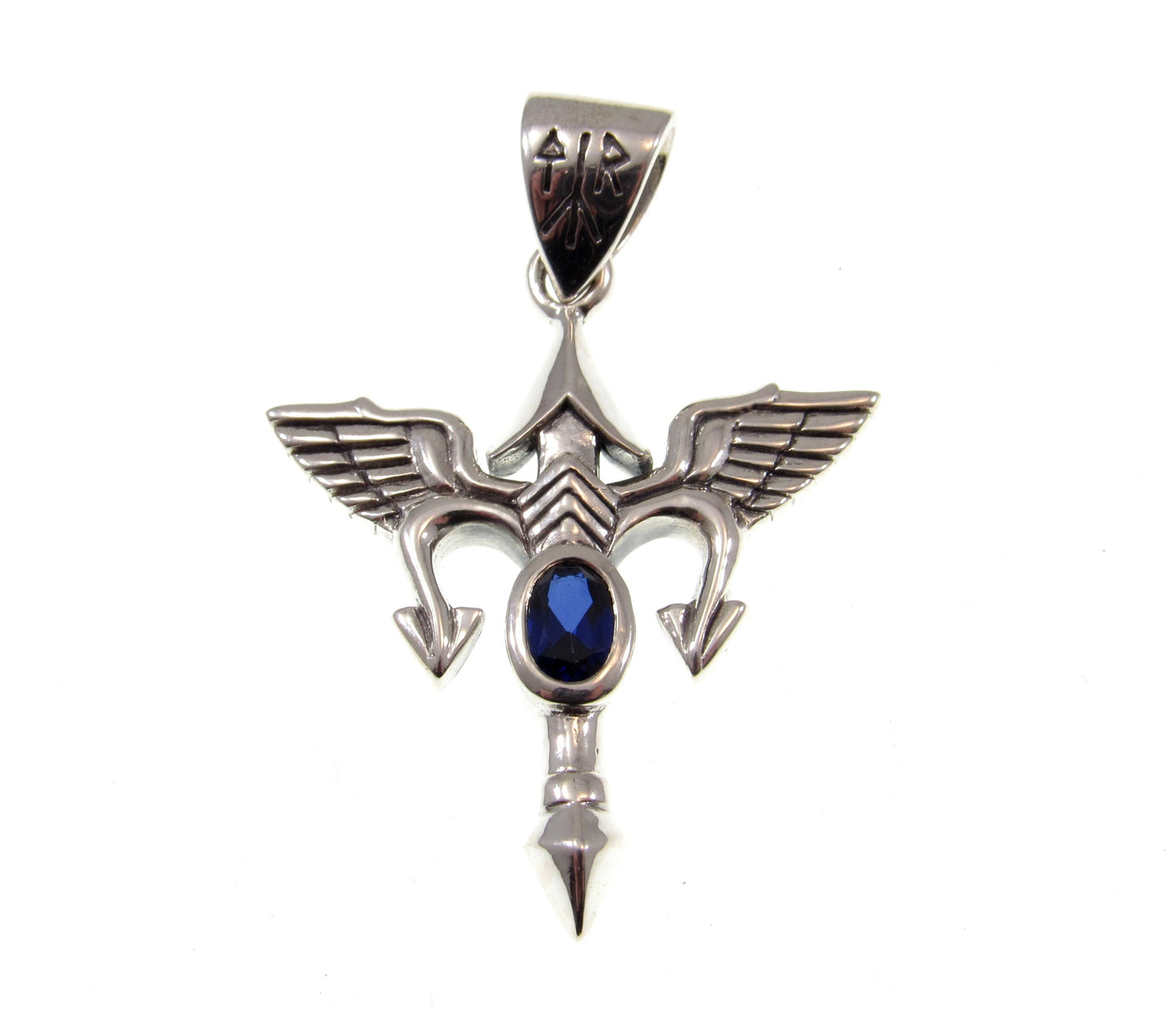 Solid 925 Sterling Silver Viking T-Rune Tyr God Pendant, Choose Faceted Gemstone: Purple Amethyst, Red Garnet, or Blue Sapphire