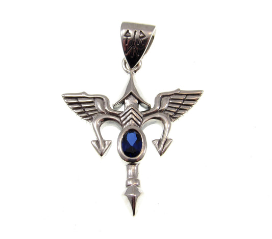 Solid 925 Sterling Silver Viking T-Rune Tyr God Pendant, Choose Faceted Gemstone: Purple Amethyst, Red Garnet, or Blue Sapphire