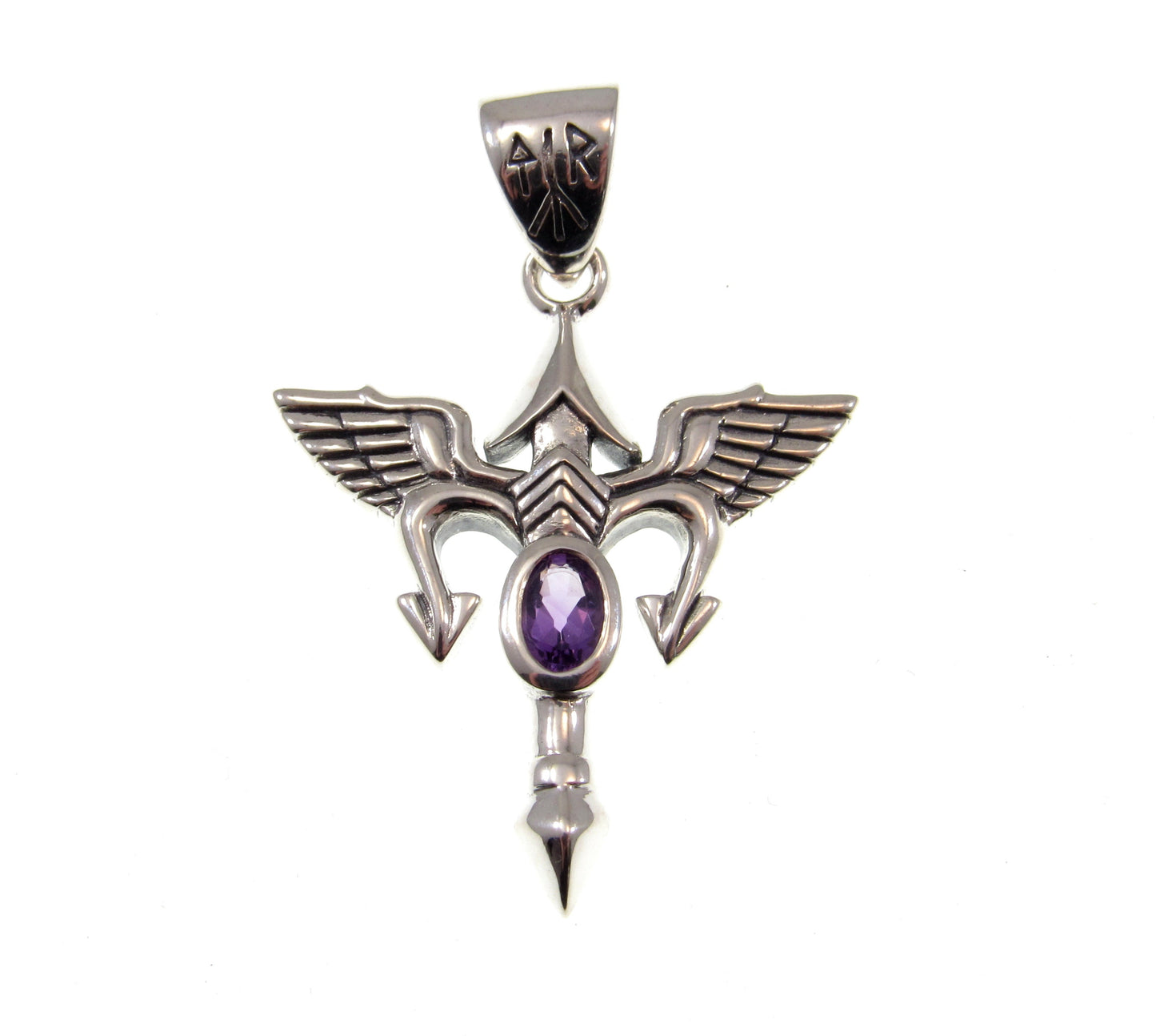 Solid 925 Sterling Silver Viking T-Rune Tyr God Pendant, Choose Faceted Gemstone: Purple Amethyst, Red Garnet, or Blue Sapphire