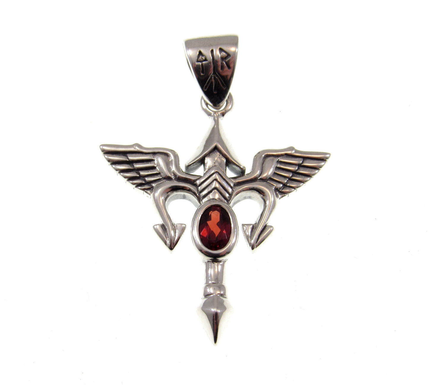 Solid 925 Sterling Silver Viking T-Rune Tyr God Pendant, Choose Faceted Gemstone: Purple Amethyst, Red Garnet, or Blue Sapphire