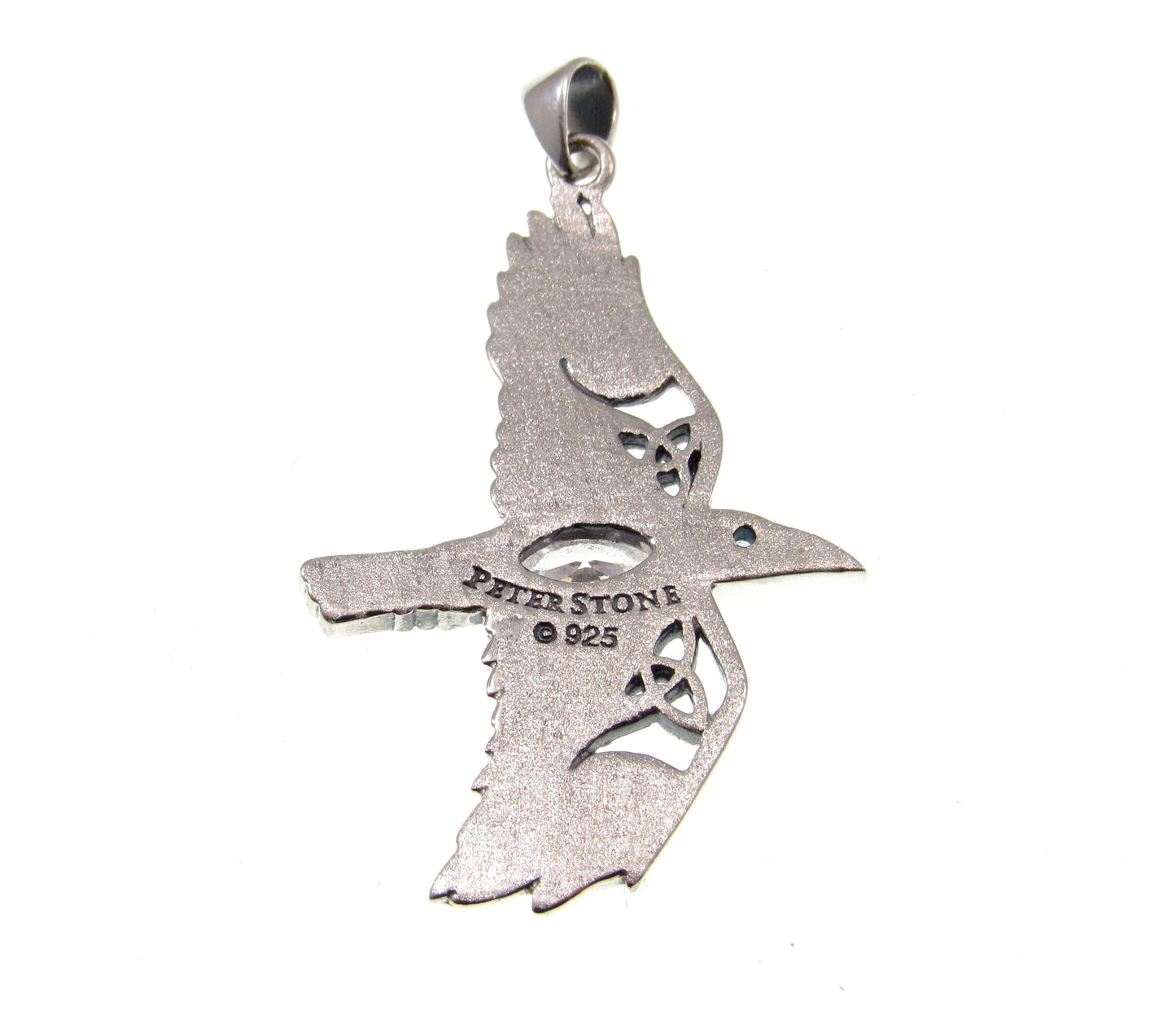 Solid 925 Sterling Silver Mythical Raven in Flight Pendant, Choose Faceted Gemstone: Purple Amethyst, Red Garnet, Rainbow Moonstone, Topaz