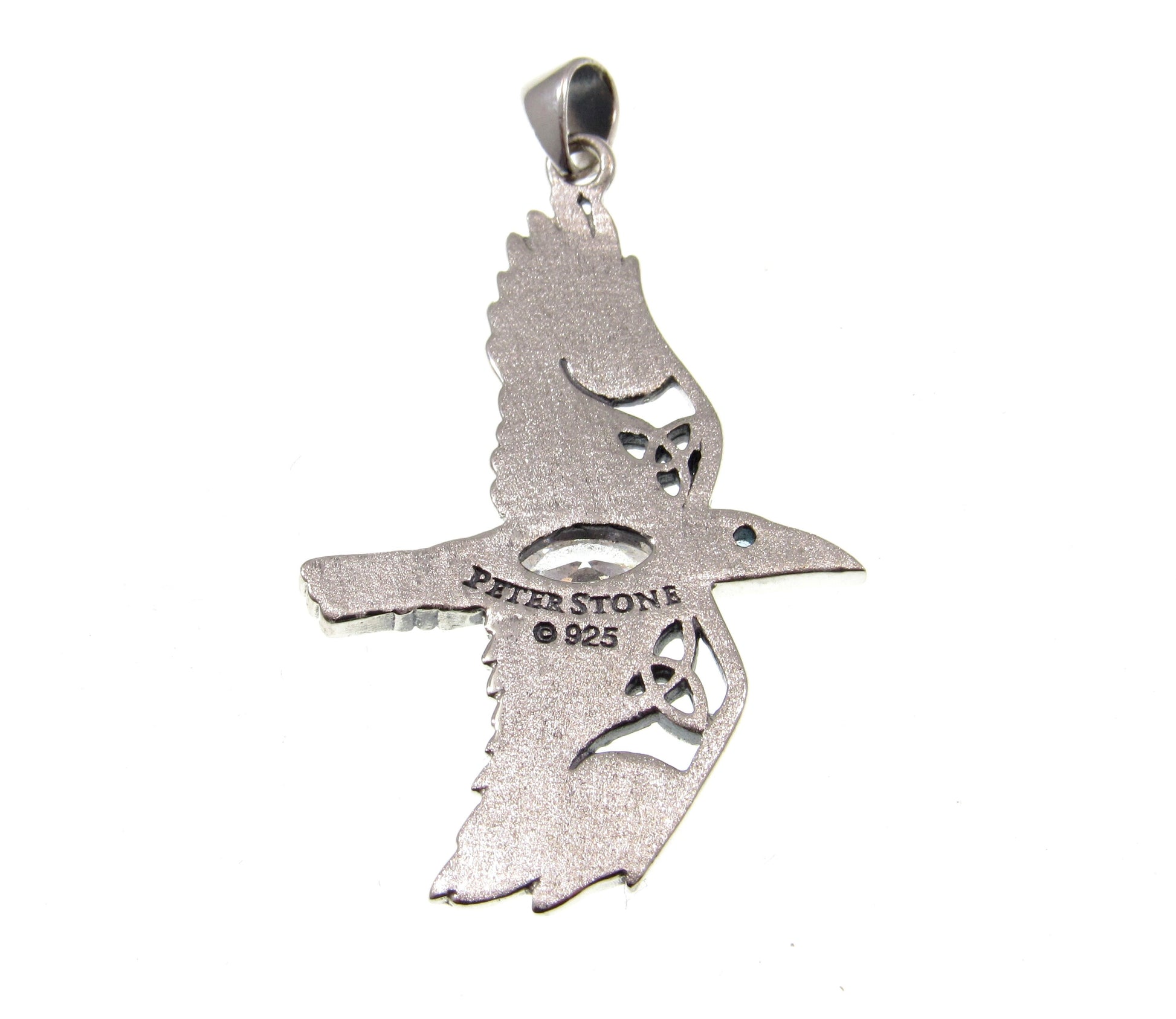 Solid 925 Sterling Silver Mythical Raven in Flight Pendant, Choose Faceted Gemstone: Purple Amethyst, Red Garnet, Rainbow Moonstone, Topaz