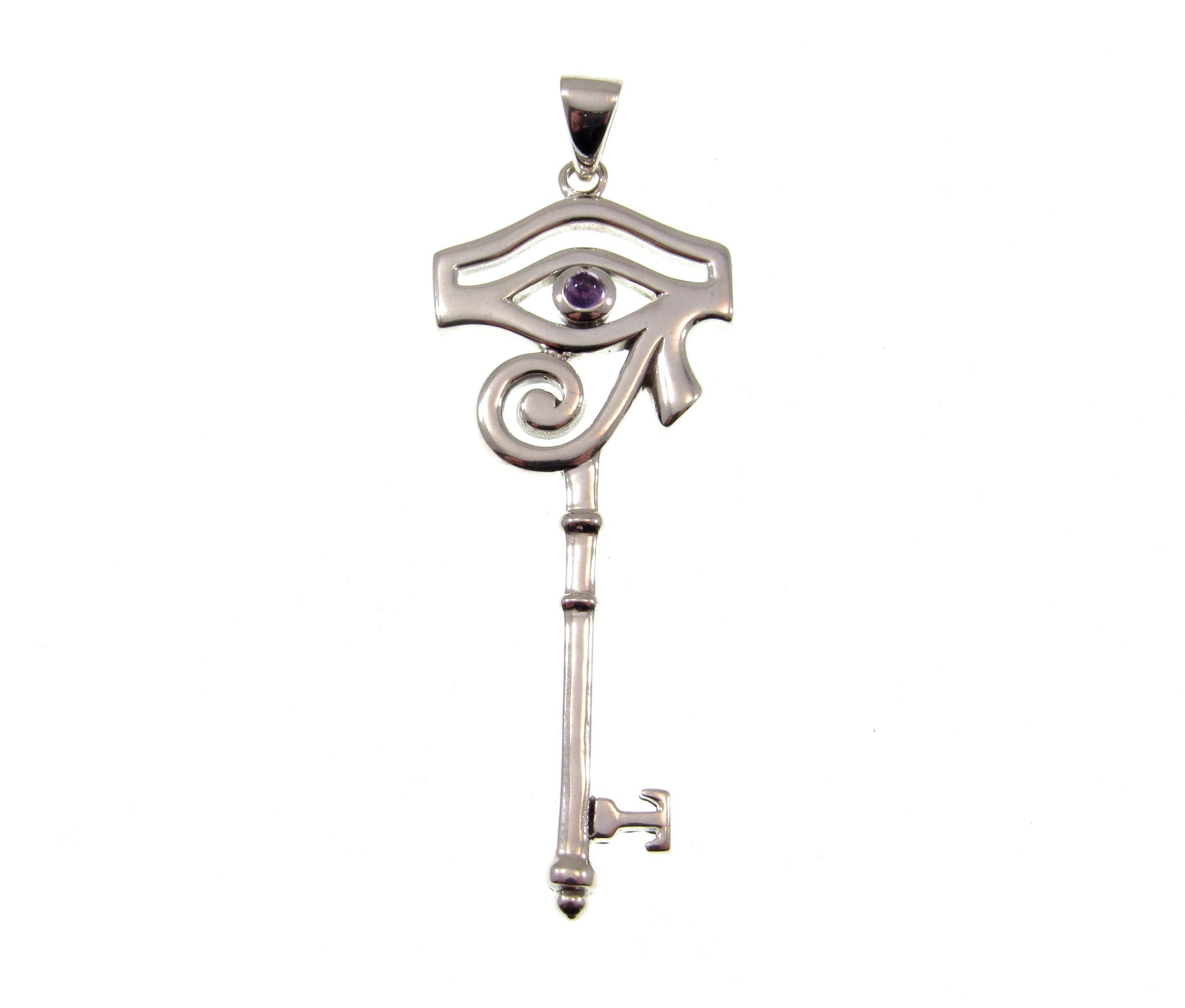 Solid 925 Sterling Silver Eye of Horus Pendant, Spiritual Enchantment Key, Choose Gemstone: Amethyst Garnet Labradorite or Moonstone