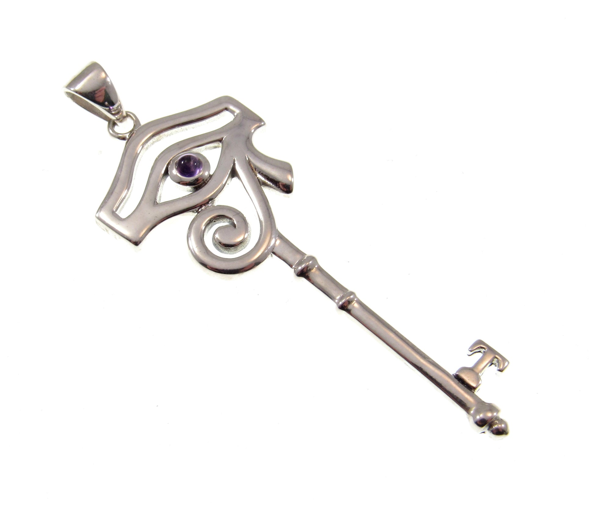 Solid 925 Sterling Silver Eye of Horus Pendant, Spiritual Enchantment Key, Choose Gemstone: Amethyst Garnet Labradorite or Moonstone