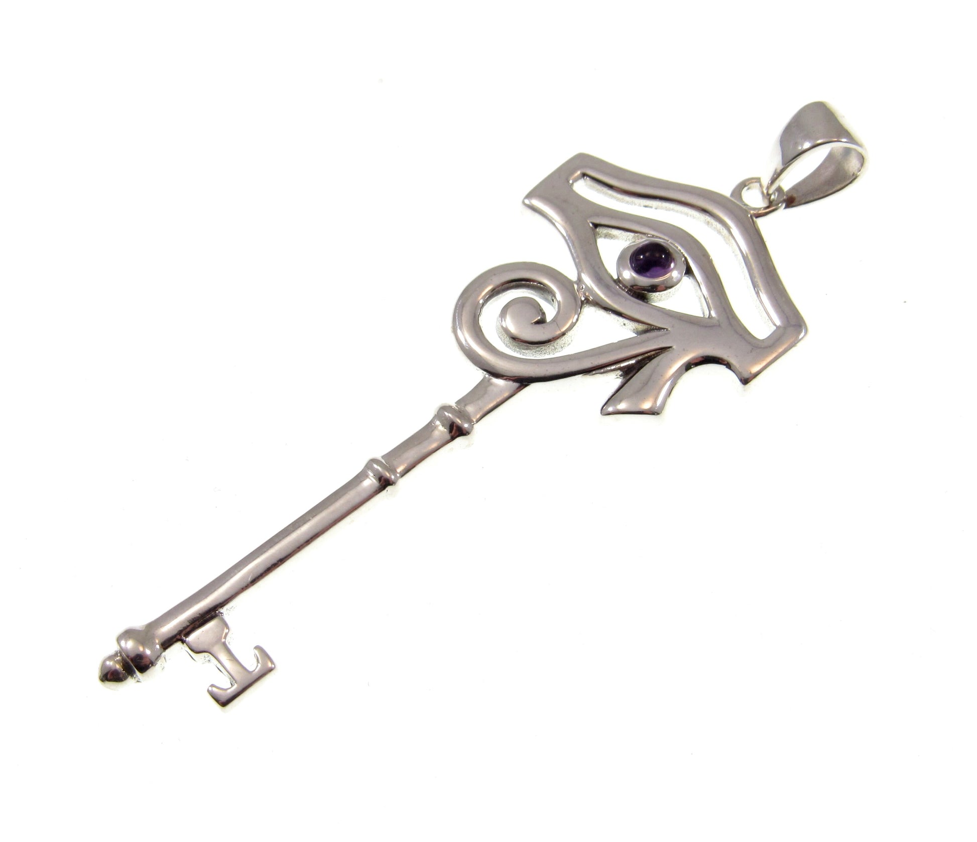 Solid 925 Sterling Silver Eye of Horus Pendant, Spiritual Enchantment Key, Choose Gemstone: Amethyst Garnet Labradorite or Moonstone