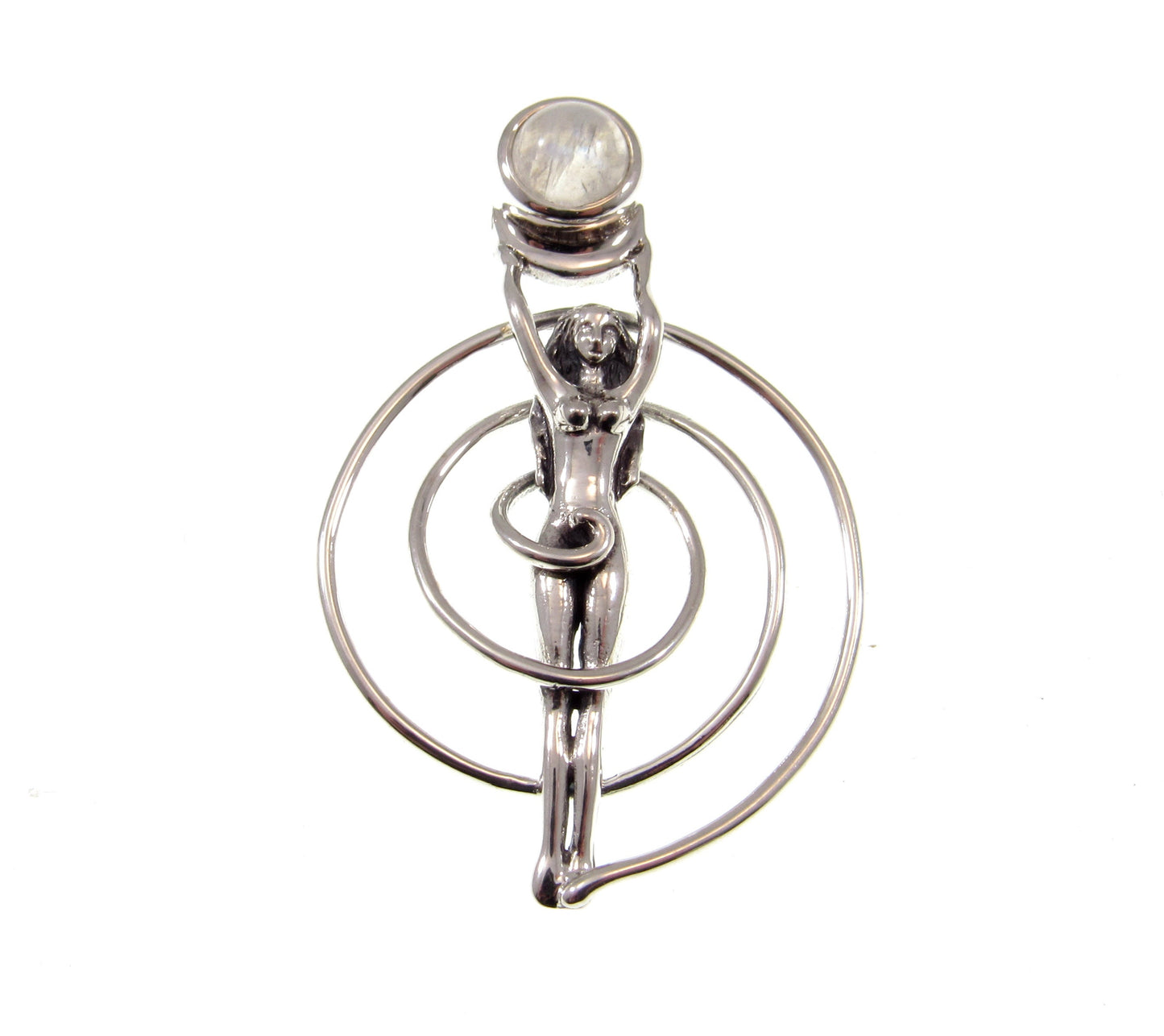 Solid 925 Sterling Silver Nude Spiral Goddess Pendant, Navel Fertiligy Goddess, Choose Gemstone: Amethyst Garnet Moonstone or Blue Topaz